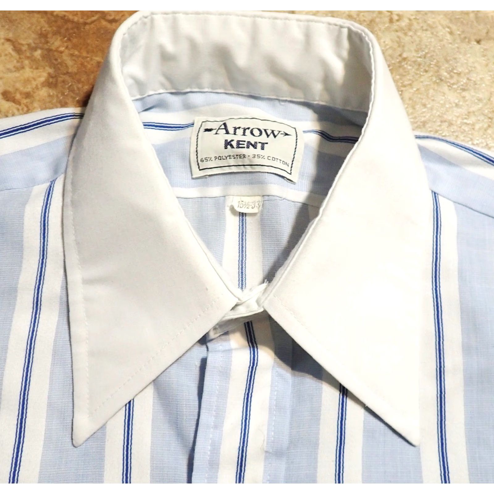 Arrow **VINTAGE 70s Arrow Disco Shirt Long Sleeve Blue White Striped Mens M French Cuff** Size US M / EU 48-50 / 2 - 3 Thumbnail