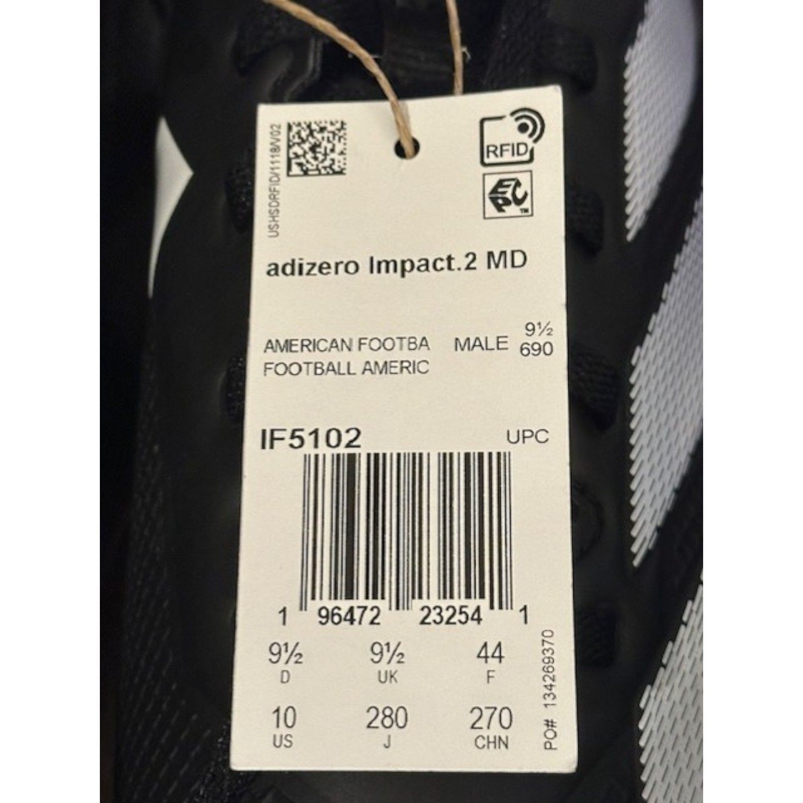 Adidas Adidas Adizero Impact 2 Spark Black Molded Cleats IF5102 Men Size US 10 / EU 43 - 7 Thumbnail
