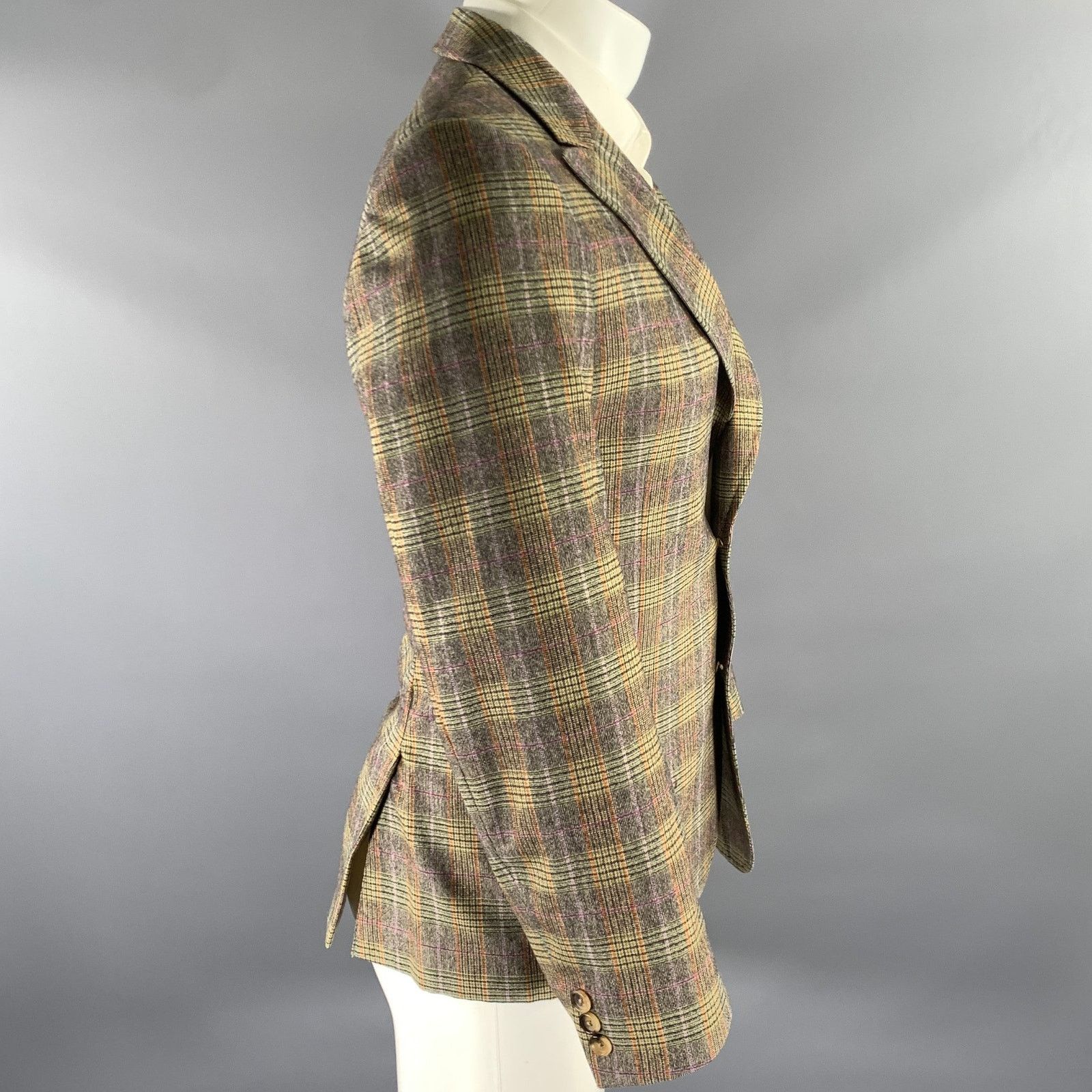 Moschino MOSCHINO 36 Tan Orange Glen Check Wool Elastane Sport Coat Size 36R - 3 Thumbnail