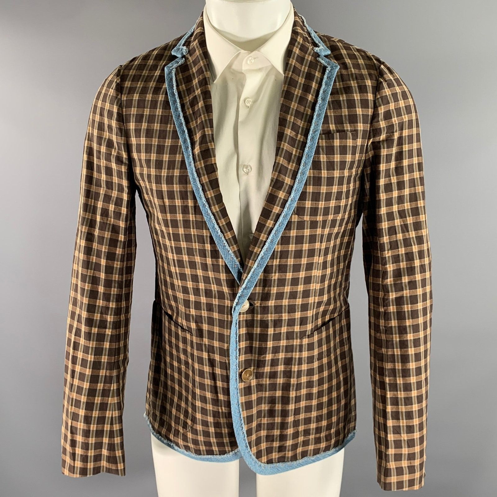 Kolor KOLOR Brown Camel Plaid Ramie Nylon Notch Lapel Sport Coat Size 38R - 1 Thumbnail