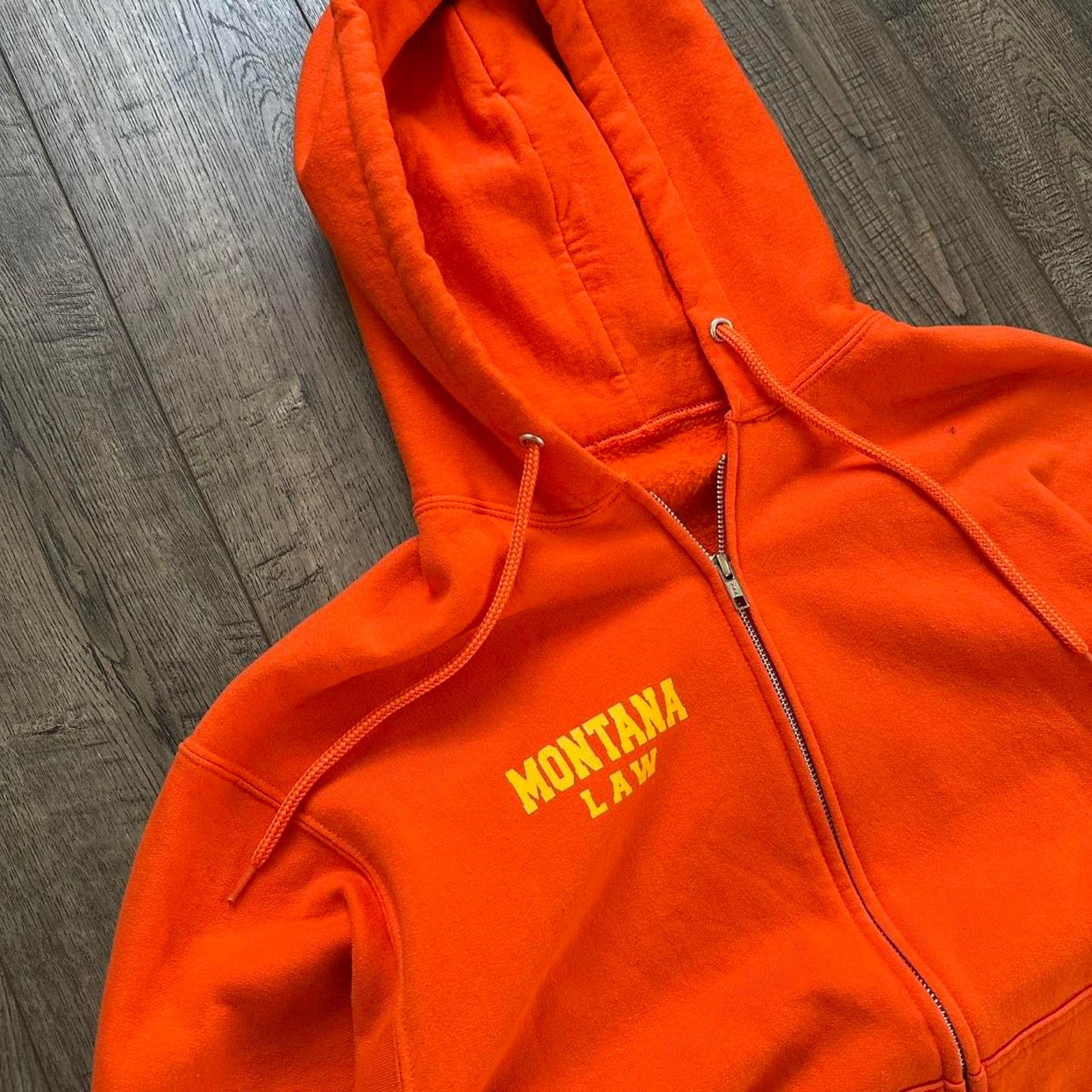 Vintage Vintage 00s Montanna Law Orange Zip Up Hoodie Sweatshirt Size US XL / EU 56 / 4 - 4 Thumbnail
