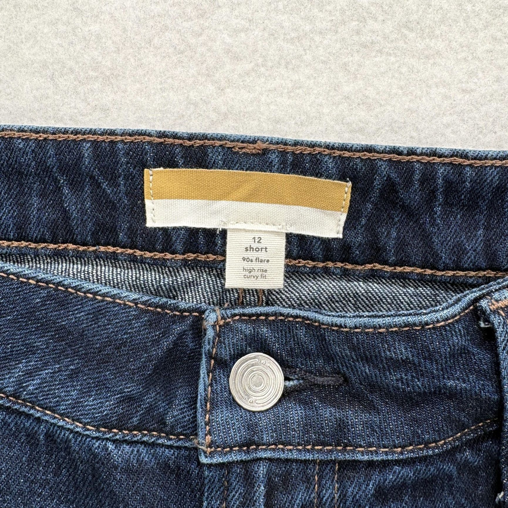 Vintage Maurices 90s Flare Jeans Womens 12 Short Blue High Rise Curvy Fit Stretch Denim Pants Size 34" / US 12 / IT 48 - 5 Thumbnail