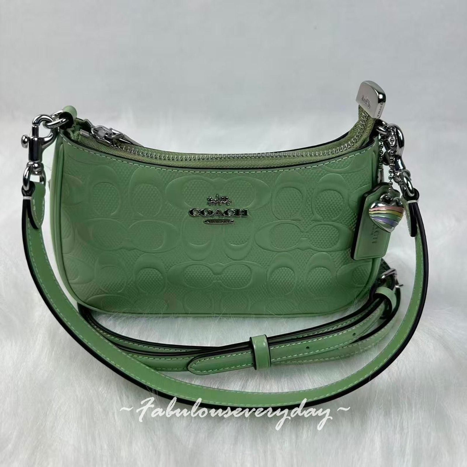 Coach Coach Teri Mini Crossbody Sig Leather Heart Charm Pale Green Size ONE SIZE - 1 Thumbnail