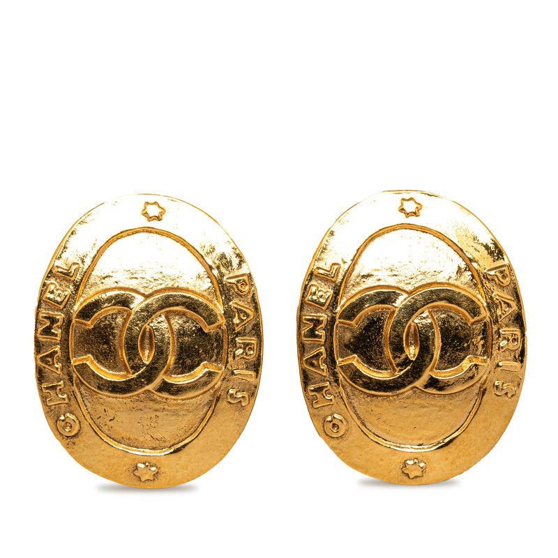 image of Chanel Cc Oval Clip On Earrings in Gold, Women's