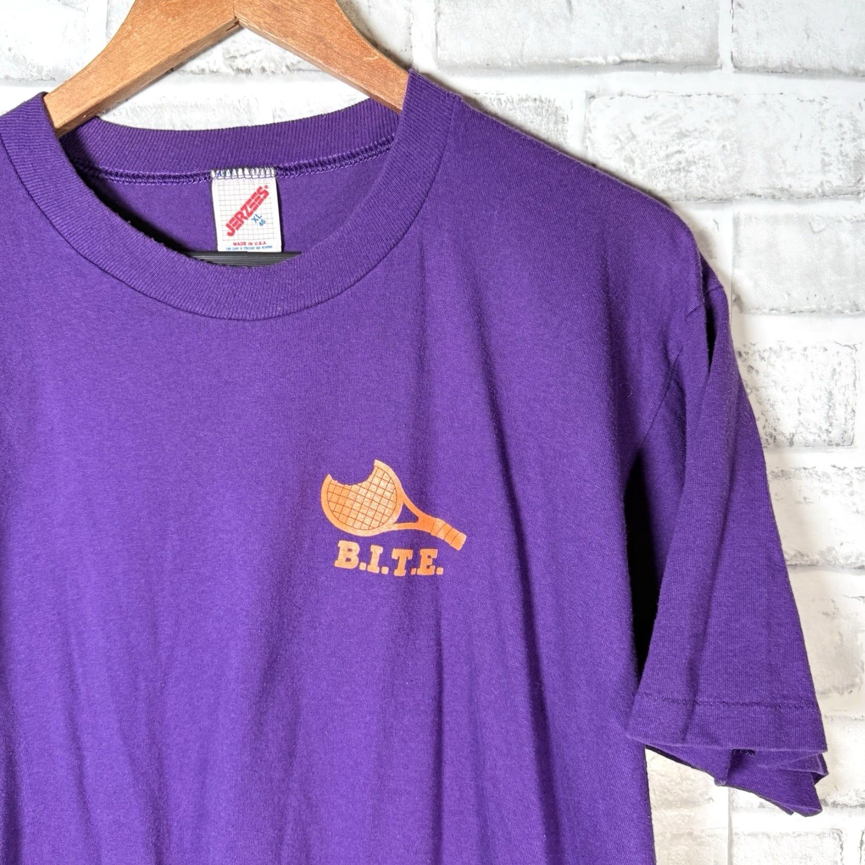 Jerzees VINTAGE Jerzees Tennis Graphic Tee Mens XL USA Purple Shirt Adult XL Purple USA 90s Mens Size US XL / EU 56 / 4 - 2 Thumbnail