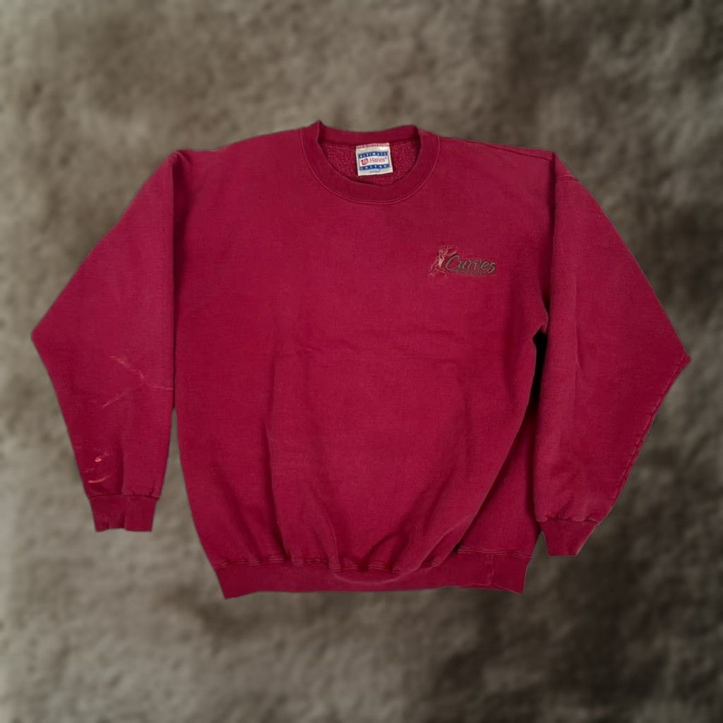 Vintage VINTAGE Curves for Women Sweatshirt Crewneck L Maroon Women's Pullover Sweatshirt Embroidered Logo Fitness 90s Men? Girls? Wait. Size L / US 10 / IT 46 - 1 Thumbnail