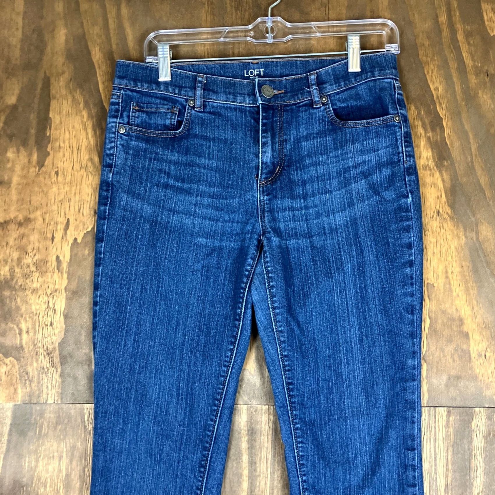 Loft VINTAGE LOFT Womens Jeans Blue Petite Original Straight Leg Mid Rise Raw Hems Stretch 8P Size 30" / US 8 / IT 44 - 2 Thumbnail