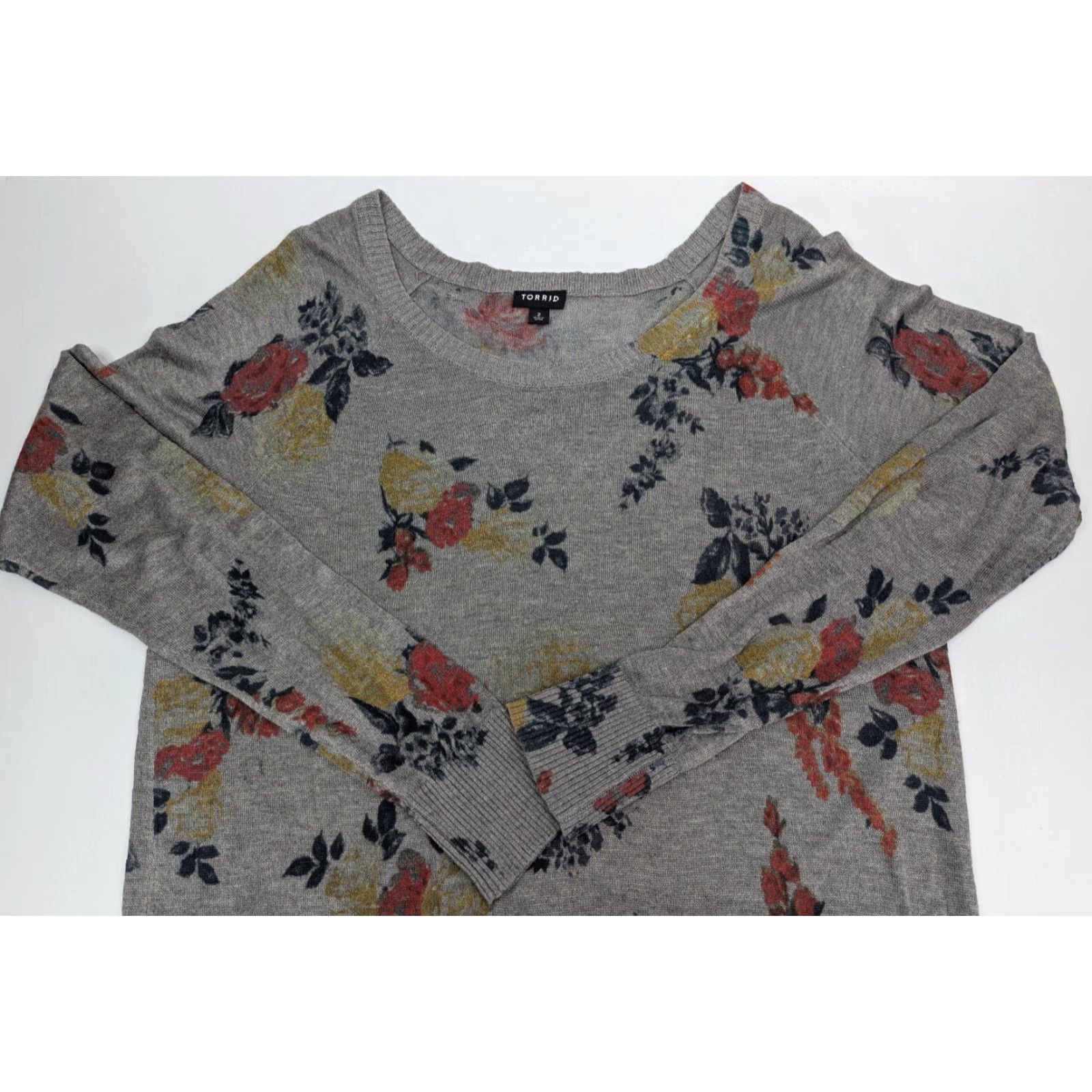 Torrid Torrid Gray Pullover Raglan Sweater Floral Women's 2 Lightweight Top 11424614 Size XXL / US 16-18 / IT 52-54 - 2 Thumbnail