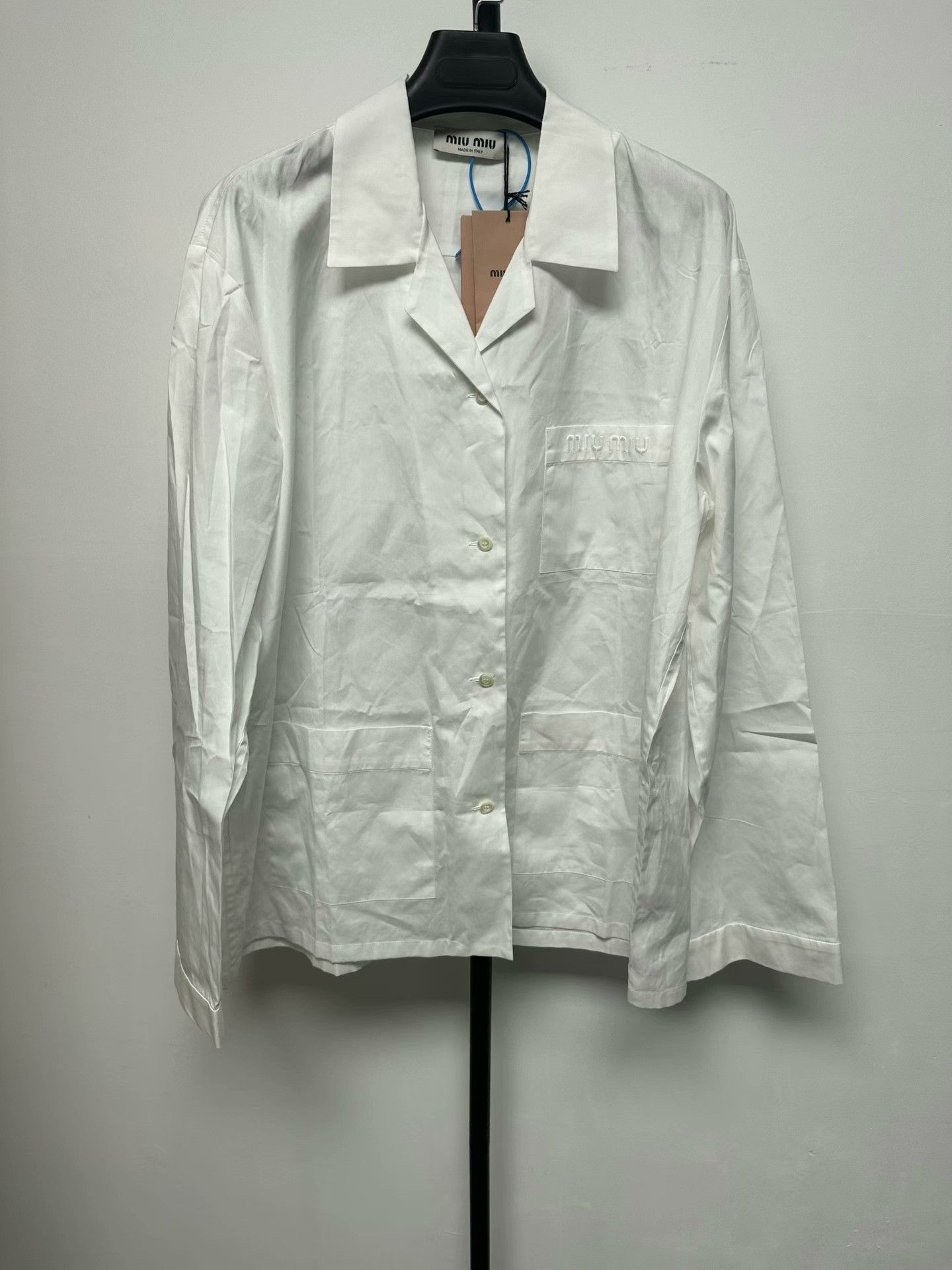 Miu Miu Miu Miu Solid Embroidered Single-breasted Long-sleeve Shirt Size M / US 6-8 / IT 42-44 - 1 Thumbnail