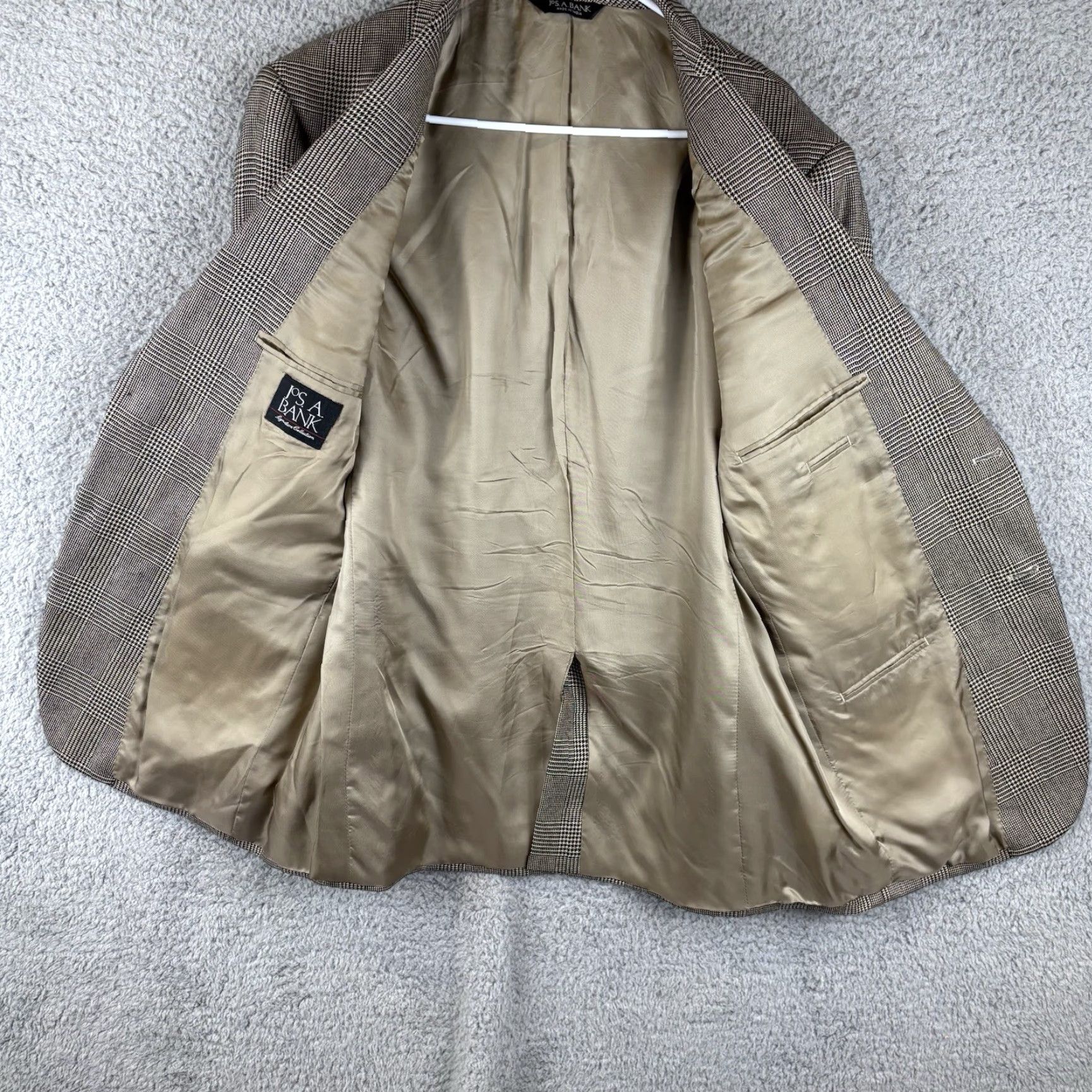 Jos. A. Bank Jos. A. Bank Sport Coat 42R Tan Black Glen Check Windowpane Silk Blend Blazer Blazer Jeans? Size 42R - 2 Thumbnail