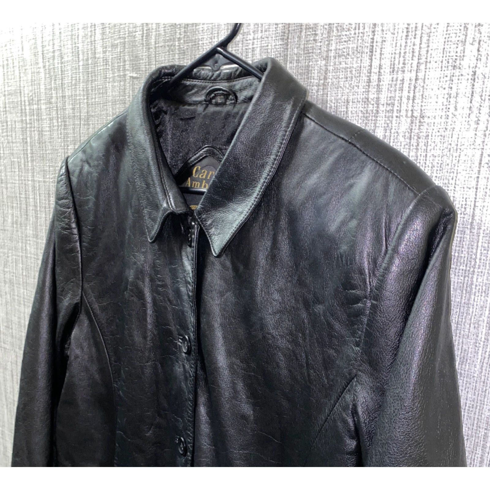 Vintage VINTAGE Carlo Amboldi Womens Leather Button Down Jacket L Black 21 Inch Armpit Button Front Jacket Womens Size L / US 10 / IT 46 - 2 Thumbnail