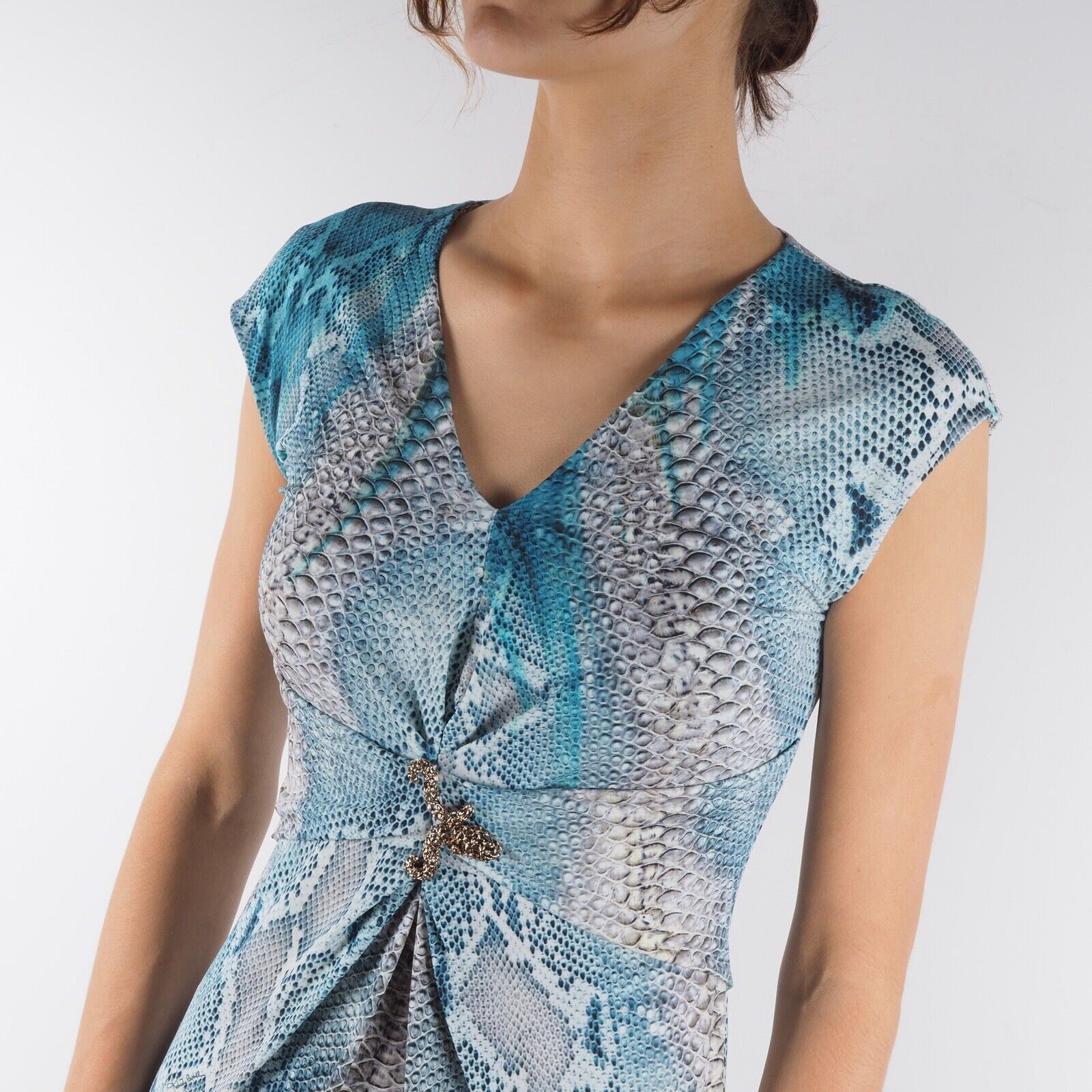 Roberto Cavalli × Vintage Roberto Cavalli Animal Print Reptile Snake Skin Blue Dress Size M / US 6-8 / IT 42-44 - 2 Thumbnail