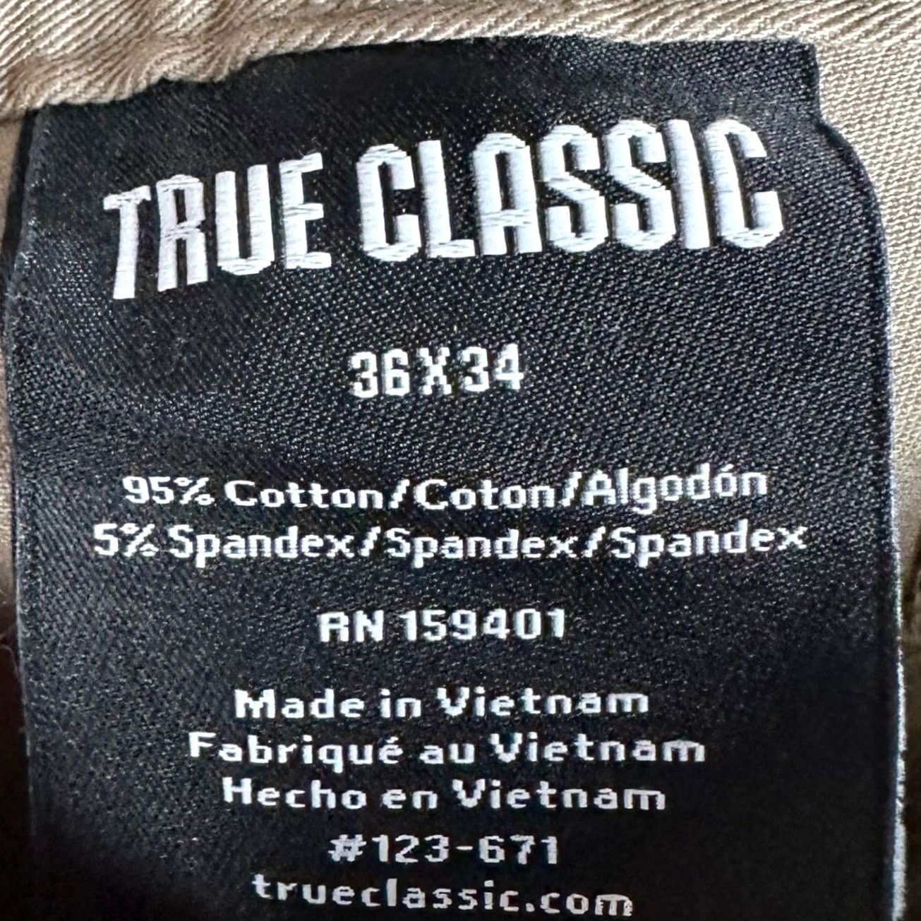 Vintage True Classic Pants Mens 36x34 Khaki Tan Straight Chino Stretch Flat Front 5-Pocket EUC Mens Regular Industrial Casual Business із Size US 36 / EU 52 - 3 Thumbnail
