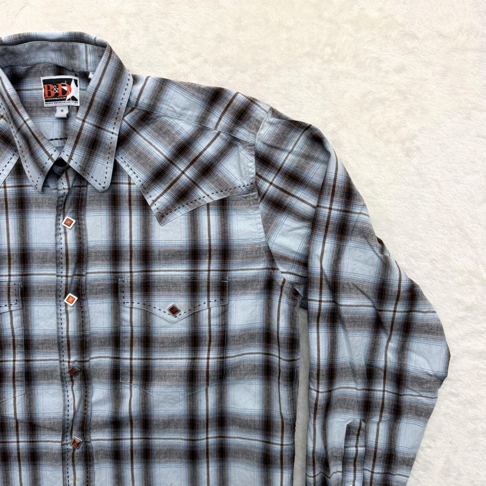 Vintage VINTAGE B&D by Panhandle Slim Shirt Mens Medium Blue Plaid Western Pearl Snap Shirt Size US M / EU 48-50 / 2 - 6 Thumbnail