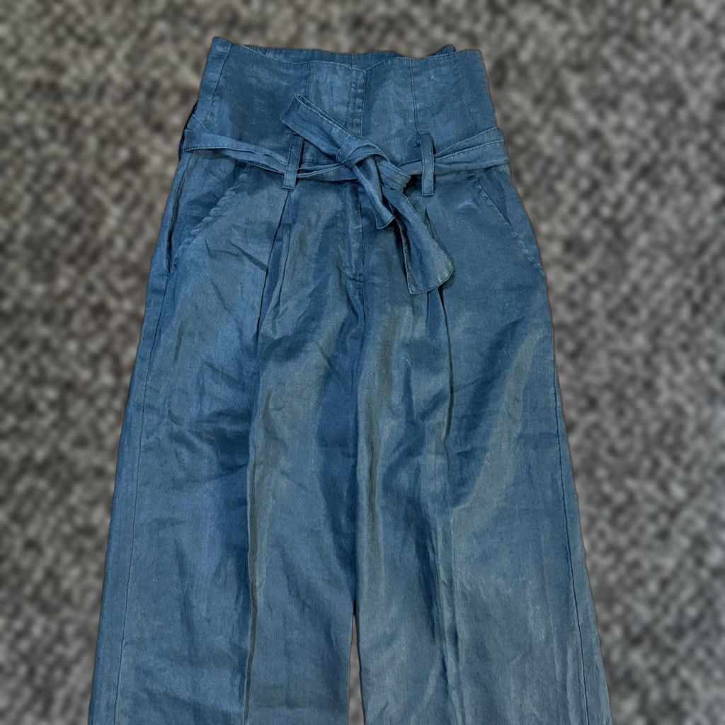 Vintage Saga Women's Pants 29 x 29 High Rise Linen Pleated Tie Paperbag Wide-Leg Bohemian Black Casual Size 29" - 1 Thumbnail