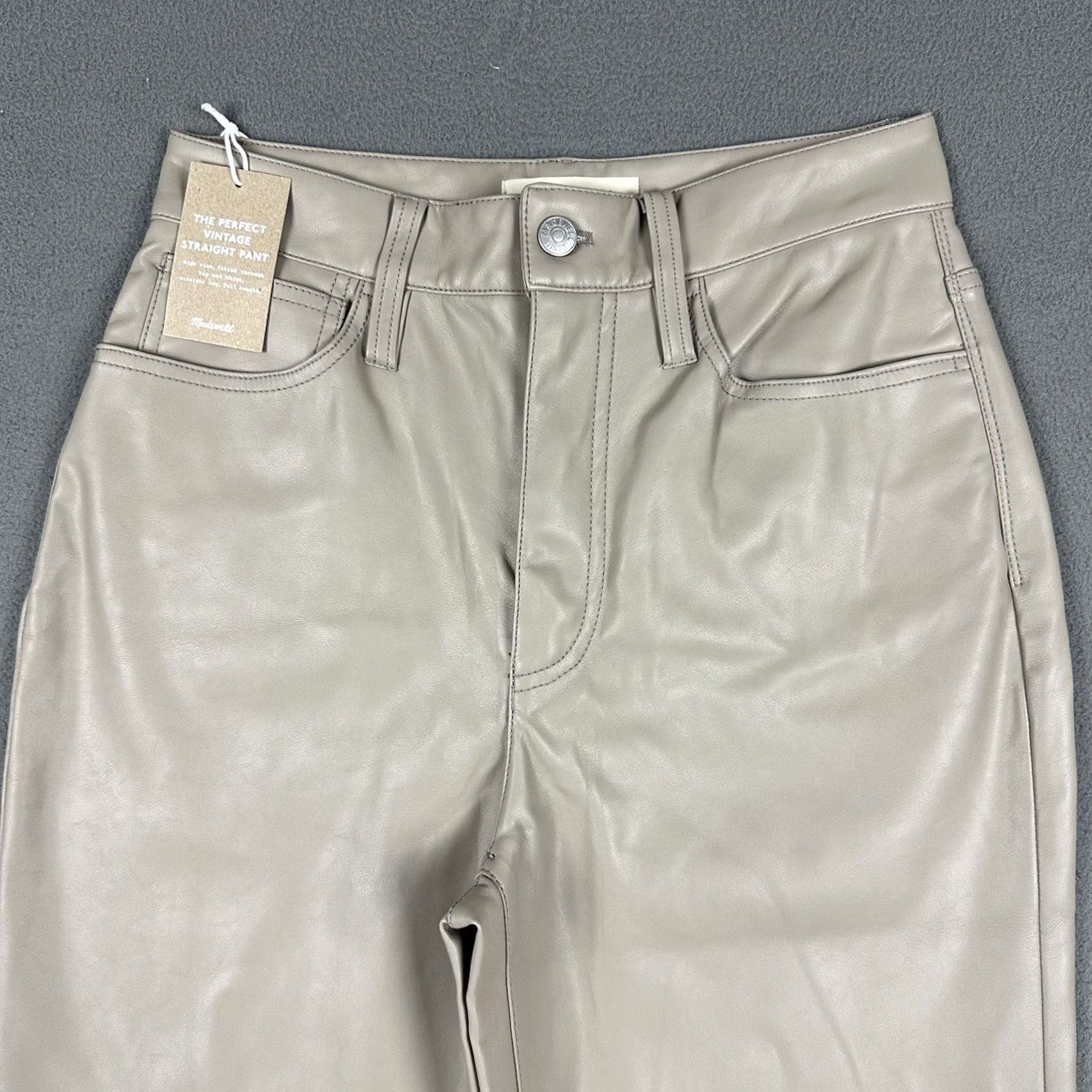 Madewell NWT Madewell The Perfect Vintage Straight Jeans Womens 26 Beige Faux Leather Pant Size 26" / US 2 / IT 38 - 3 Thumbnail