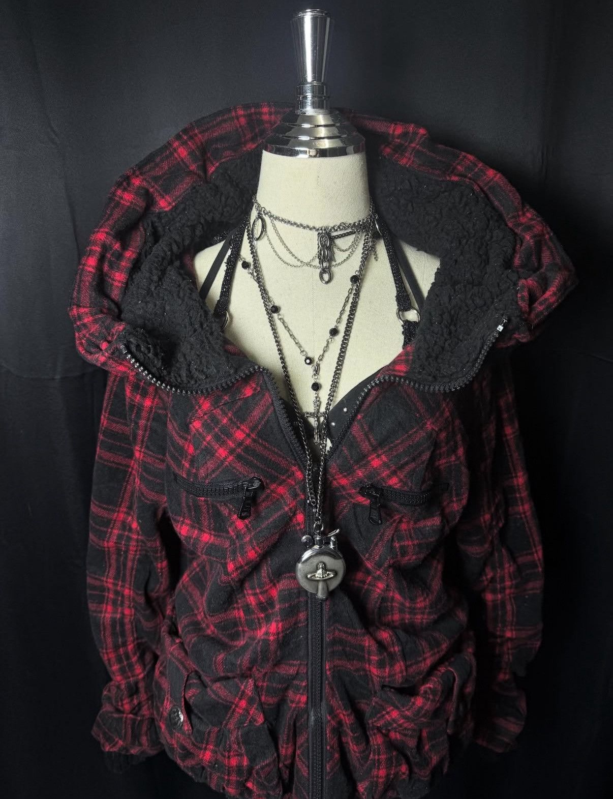 Beauty Beast Seditionaries Punk Gothic Tartan Red Sherpa Shearling Jacket Size US S / EU 44-46 / 1 - 3 Thumbnail