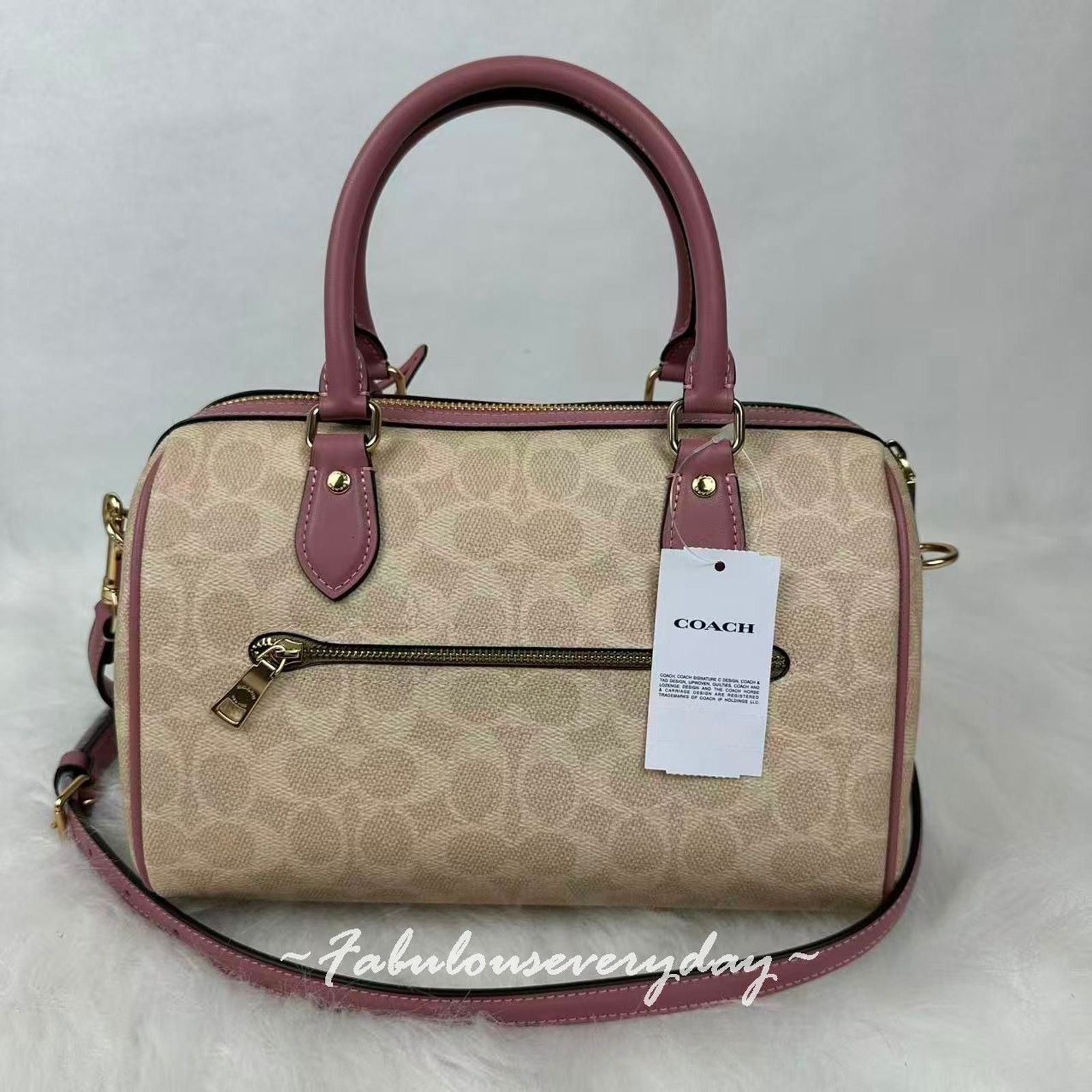 Coach Coach Rowan Satchel Bag Sig Canvas Heart Charm Sand/Peony Size ONE SIZE - 3 Thumbnail