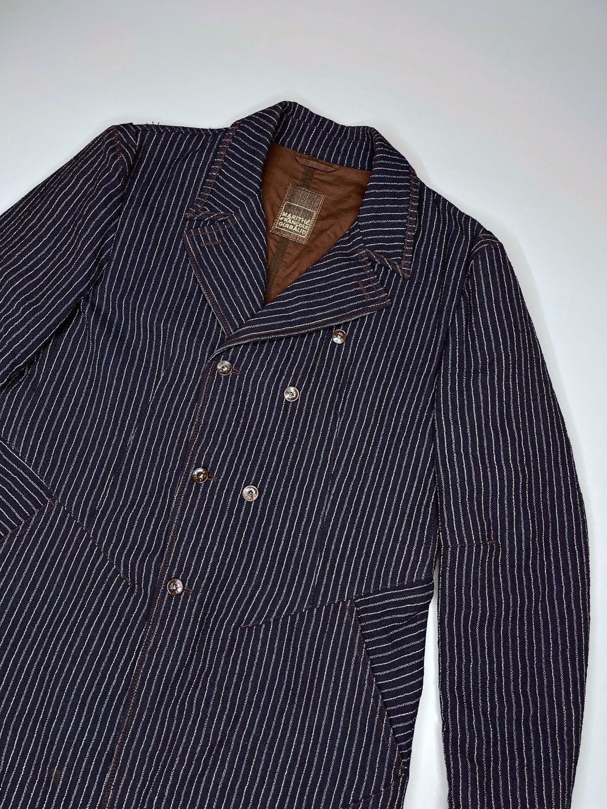 Marithe + Francois Girbaud Marithe Francols Girbaud Hickory Asymmetric Denim Jacket Size US M / EU 48-50 / 2 - 3 Thumbnail