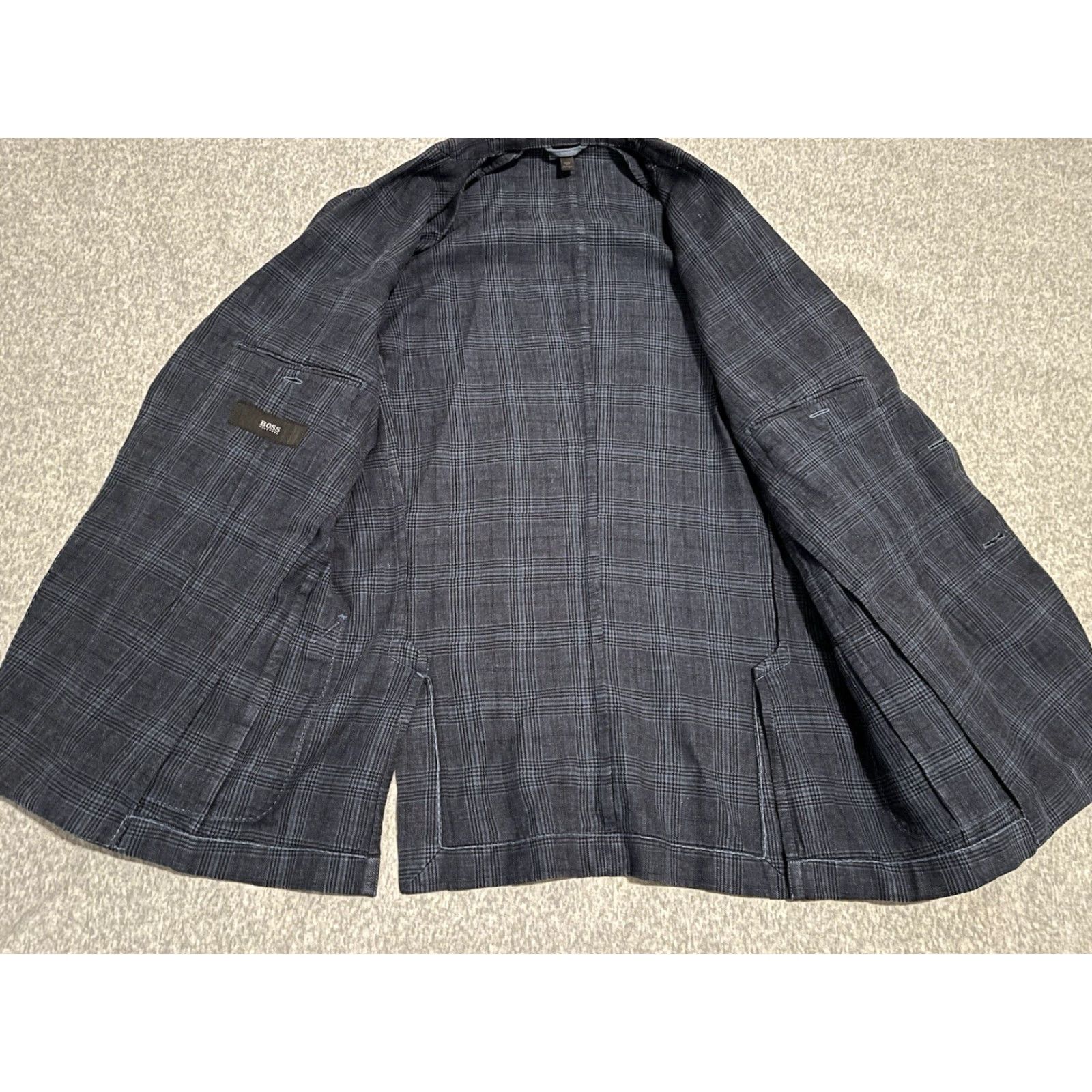 Hugo Boss HUGO BOSS Blazer Plaid Jacket Cotton Linen Blue 40R Regular Men Size 40R - 2 Thumbnail