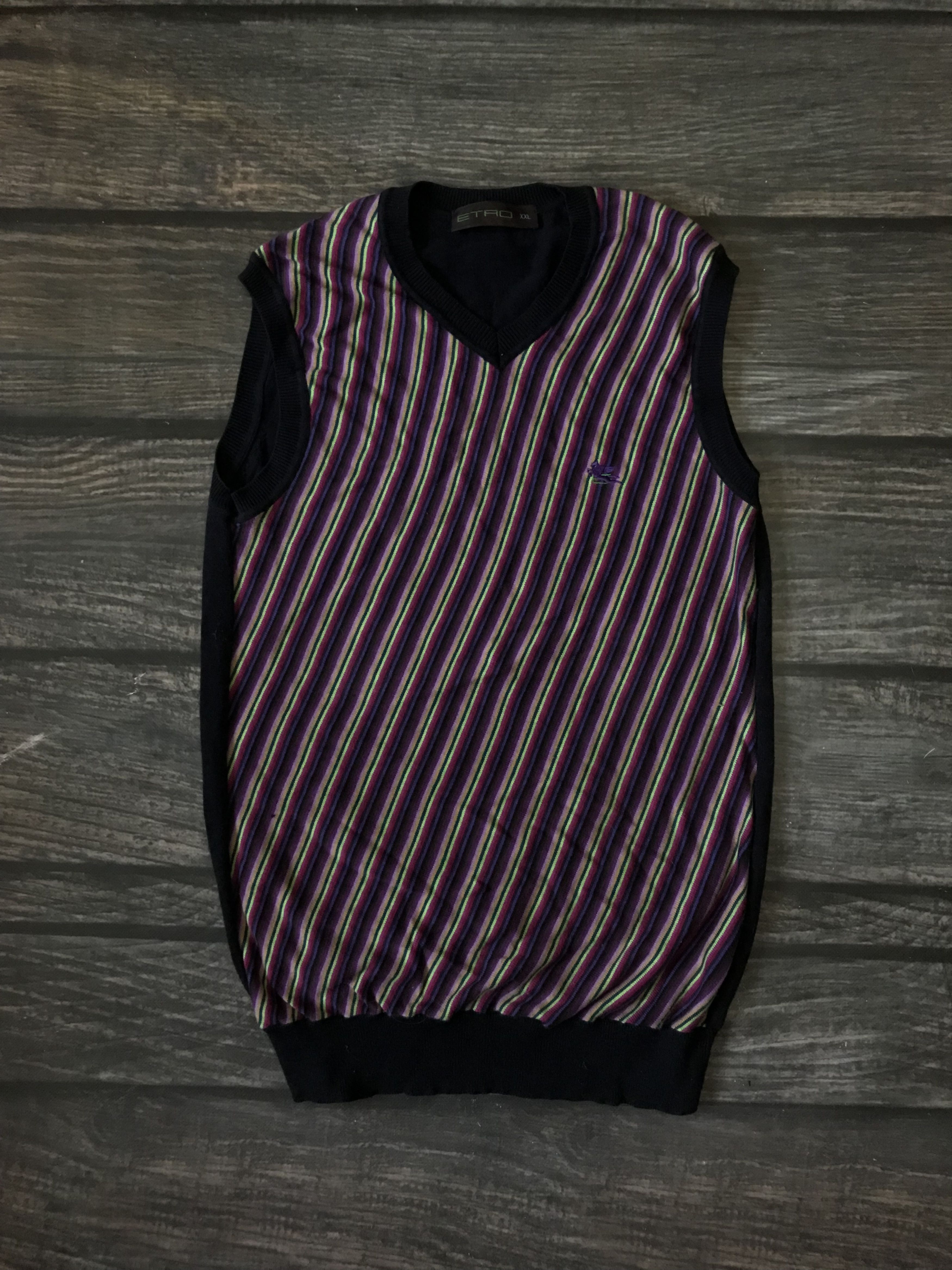 Etro Etro V Neck Striped Cotton Vintage Vest Size US L / EU 52-54 / 3 - 1 Thumbnail
