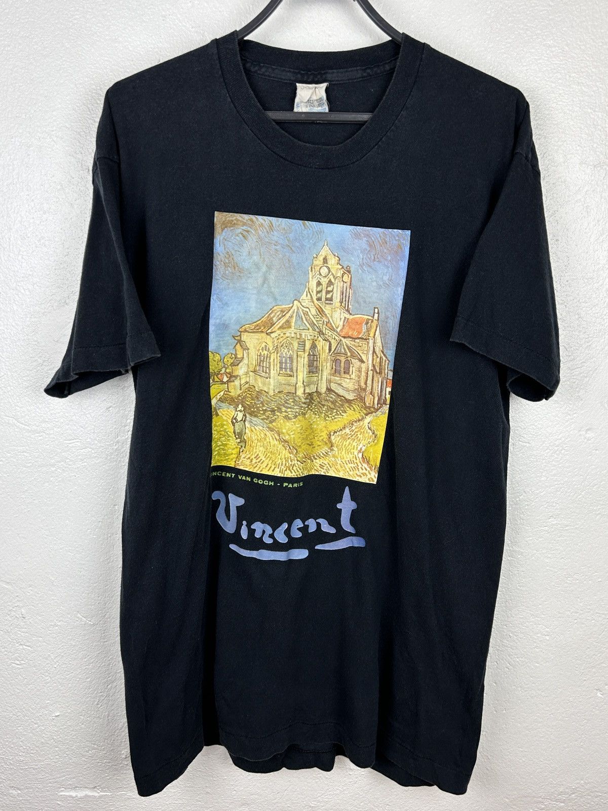 image of Art x Vintage 90's Vintage Vincent Van Gogh The Church In Auvers T-Shirt in Black, Men's (Size Larg
