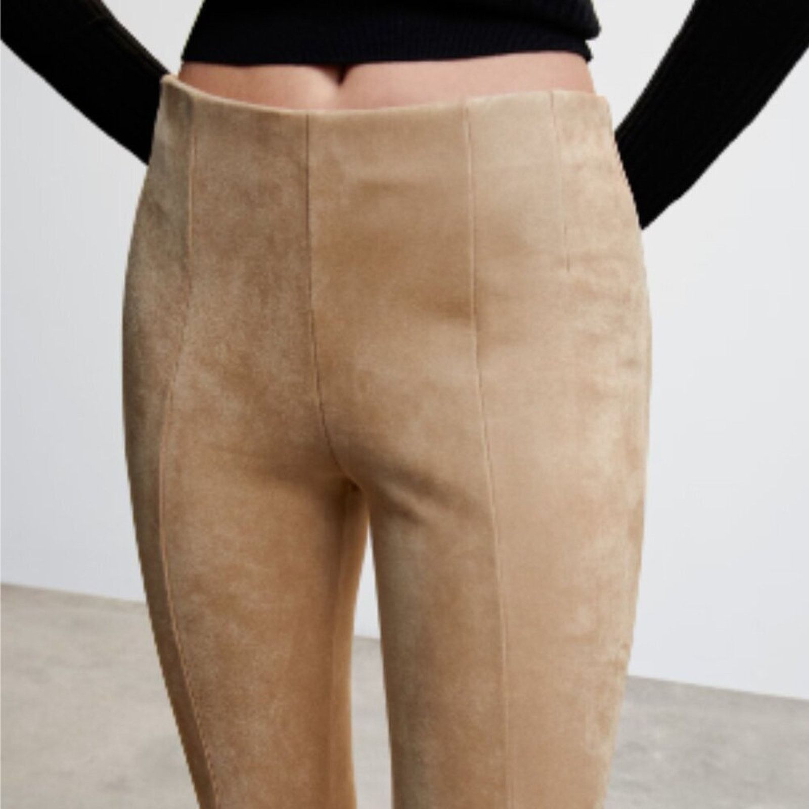 Mango Mango Suede Leggings Beige Tan Pants NWT Extra Large XL Size 36" / US 14 / IT 50 - 6 Thumbnail