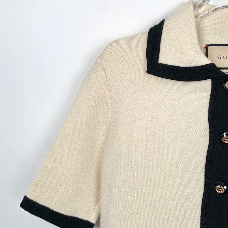 Gucci GucciBeige logo embroidered wool lapel short-sleeved dress Size L / US 10 / IT 46 - 3 Thumbnail