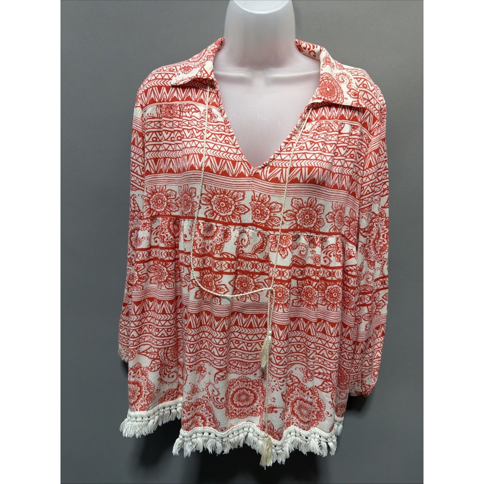 Other Ivy Jane Women’s Fringe Hem Floral Tunic Top Size M Made USA Size M / US 6-8 / IT 42-44 - 1 Thumbnail