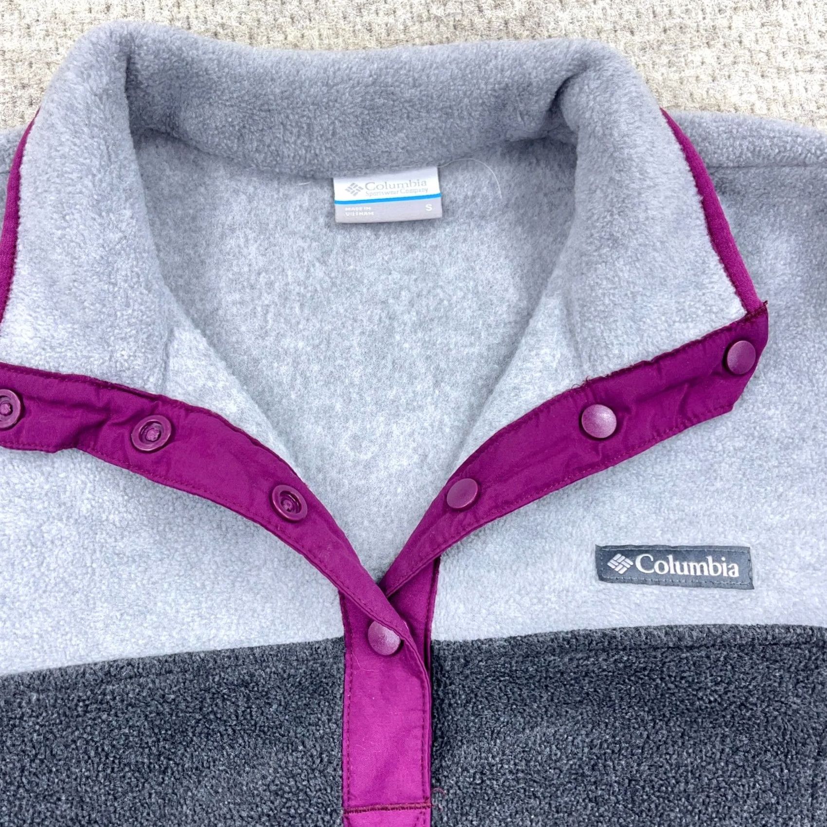Pinko Columbia Sweater Women Small Gray Pink Fleece Pullover Snap T Benton Springs Size S / US 4 / IT 40 - 3 Thumbnail
