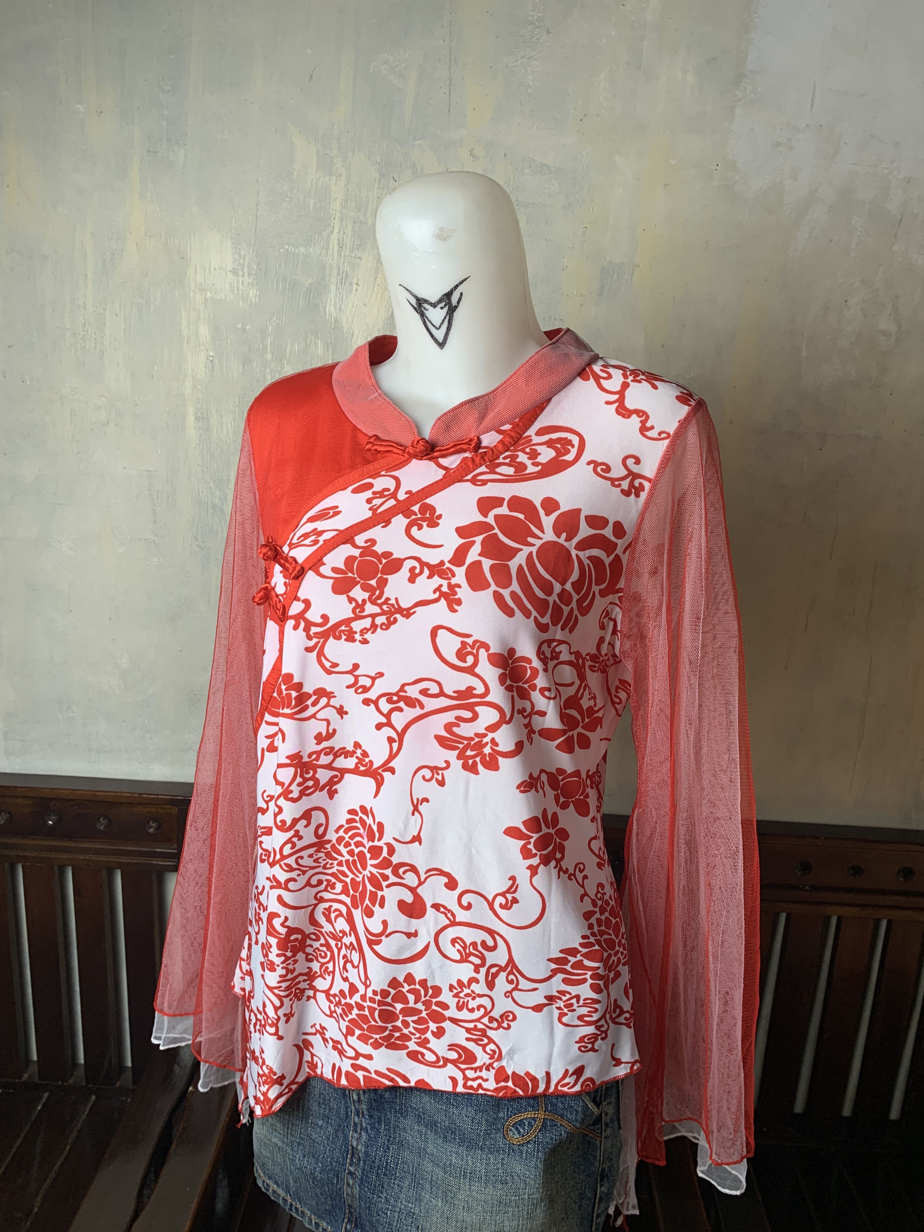 Japanese Brand Flower Cheongsam Flare Sleeves Top (M) Size M / US 6-8 / IT 42-44 - 2 Thumbnail