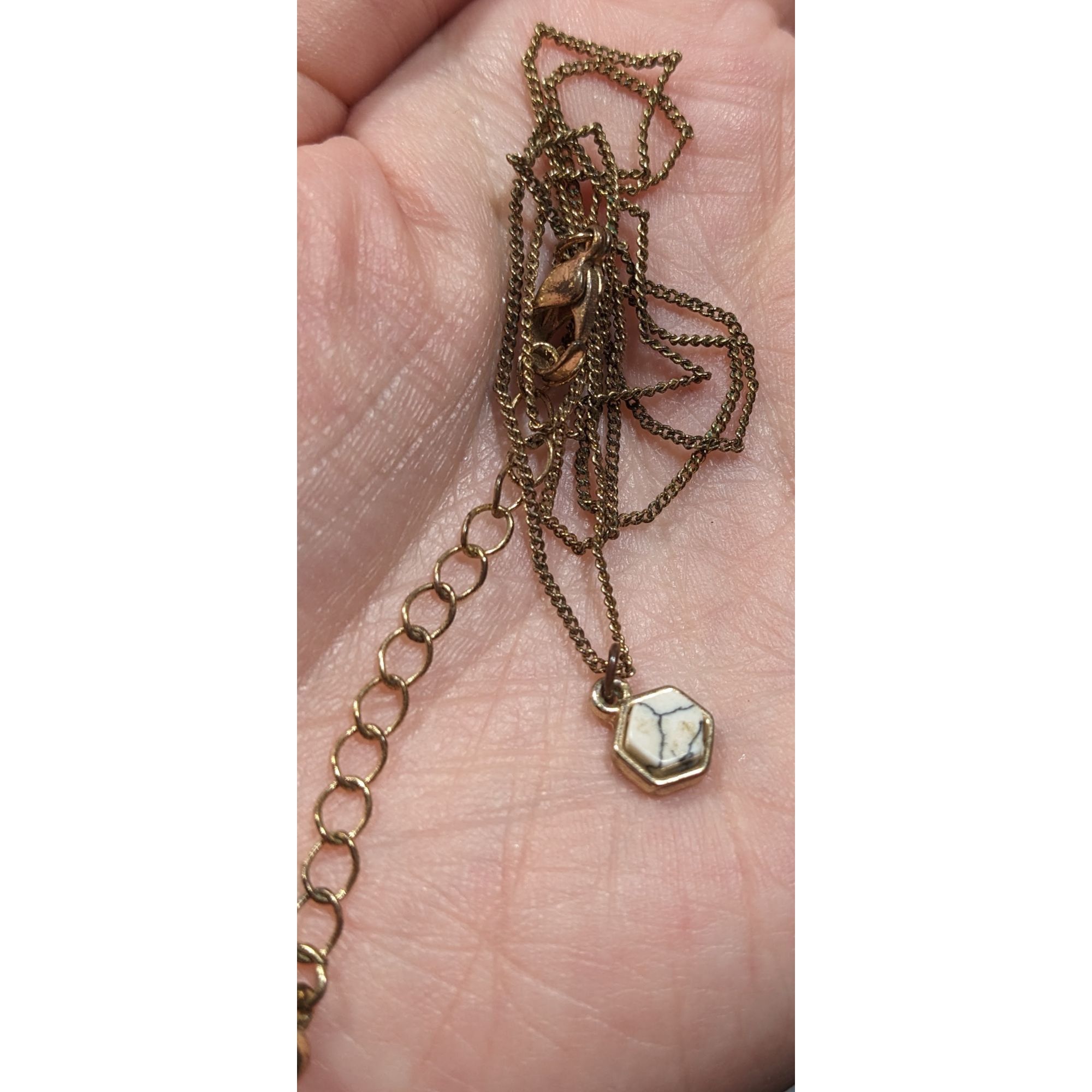 Other Dainty Minimalist Hexagonal White Crackle Stone Pendant Neck Size ONE SIZE - 5 Thumbnail