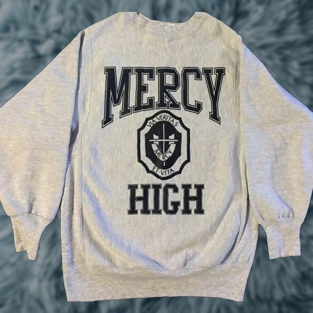 Vintage VINTAGE Our Lady Of Mercy High School Hoodie M Gray 80s 90s Grunge Reverse Weave Pullover Mens Track Sports University USA Rochester College Size US M / EU 48-50 / 2 - 1 Thumbnail