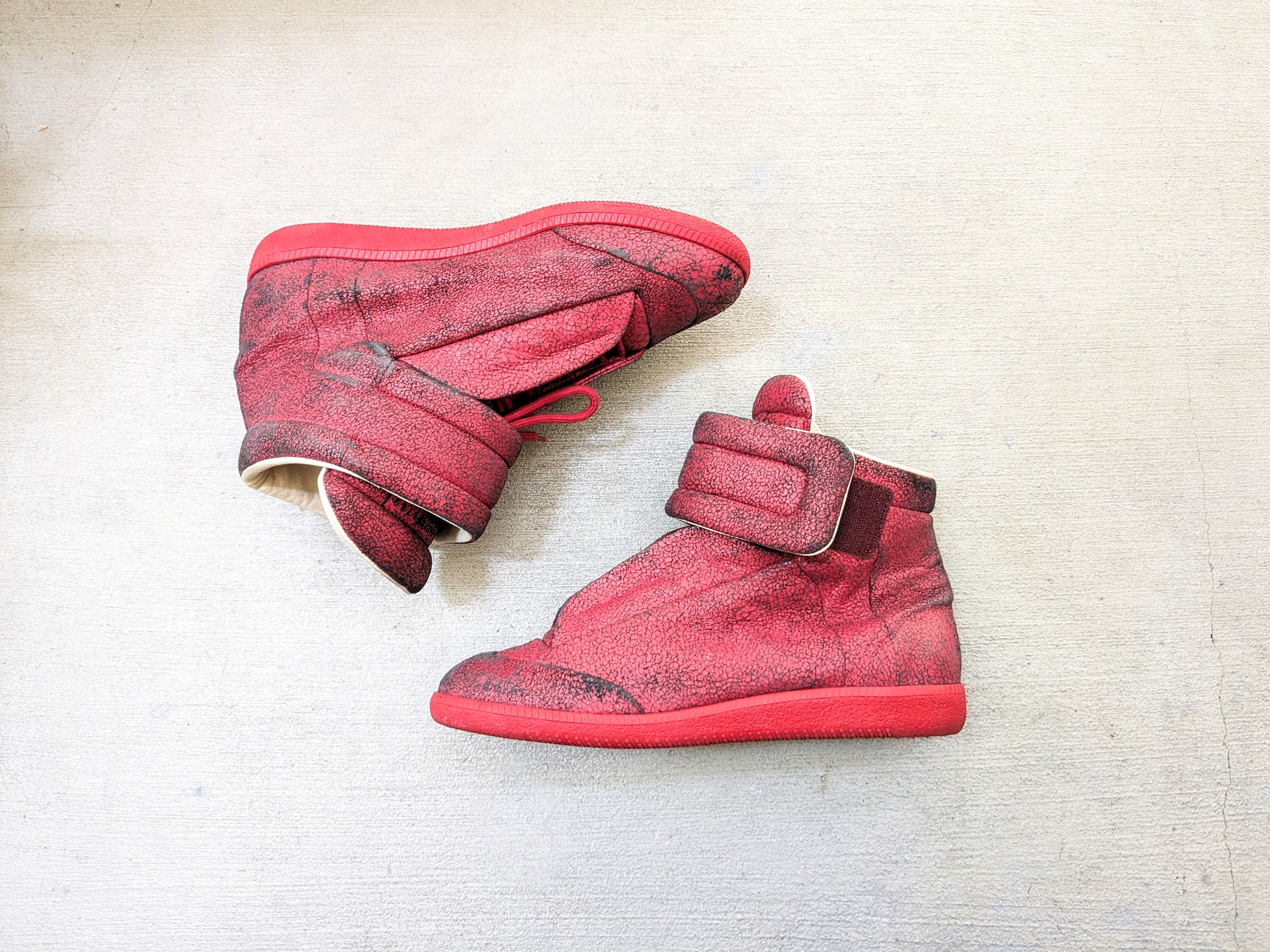 Pre-owned Maison Margiela Future High Tops Size 9 Red Leather Suede Shoes