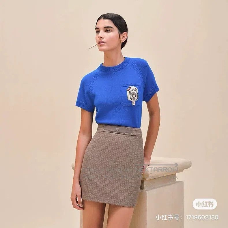 Hermes Hermes Blue Printed Cashmere Knit Short Sleeve Size XS / US 0-2 / IT 36-38 - 9 Thumbnail