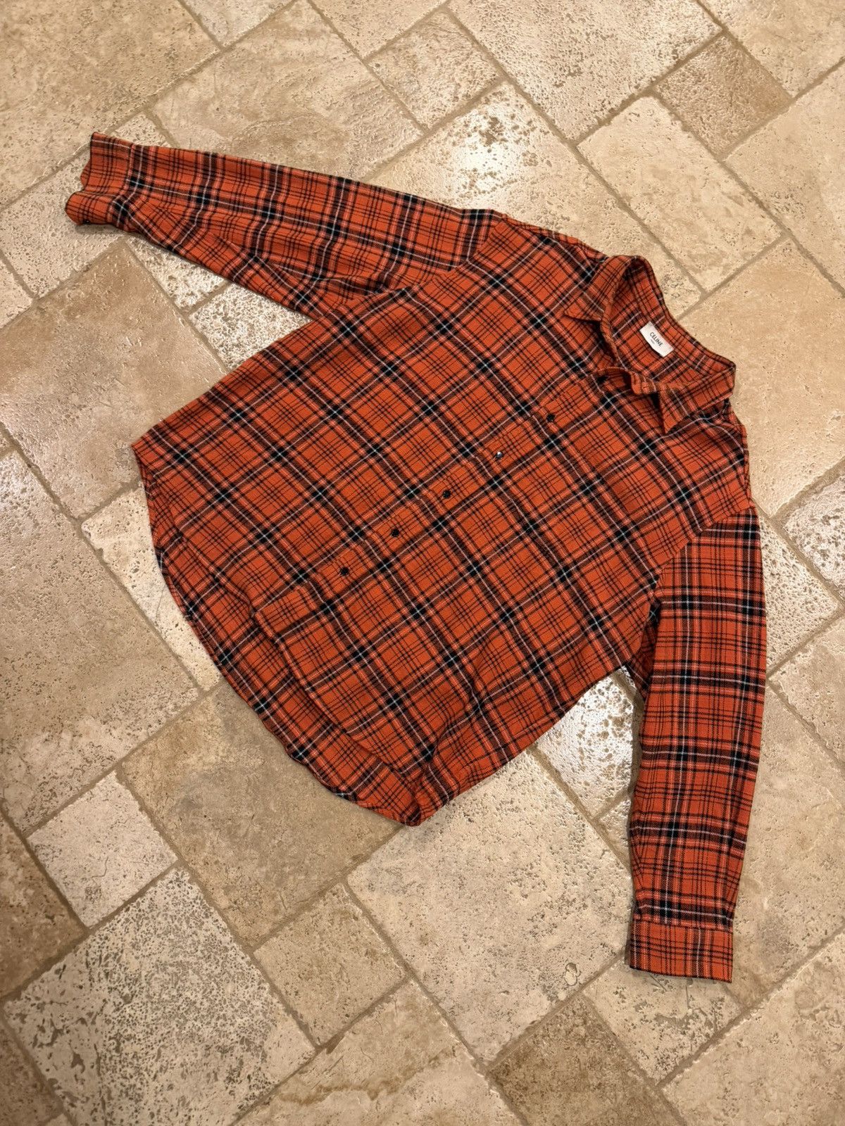 Celine Celine Hedi Slimane FW23 Orange/Red Flannel Button Up Shirt Size US XL / EU 56 / 4 - 3 Thumbnail