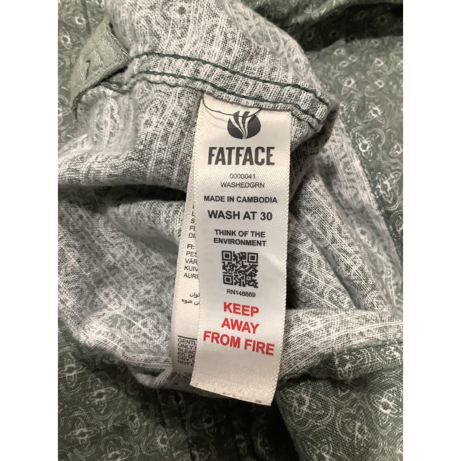 FatFace Fat Face Shirt Mens XL Green Geometric Short Sleeve Button Front Cotton Casual Size US XL / EU 56 / 4 - 5 Thumbnail