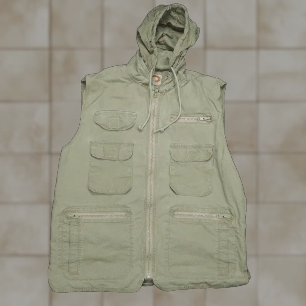 VINTAGE Banana Republic Vest Mens Large Brown Hooded Safari Fishing Workwear