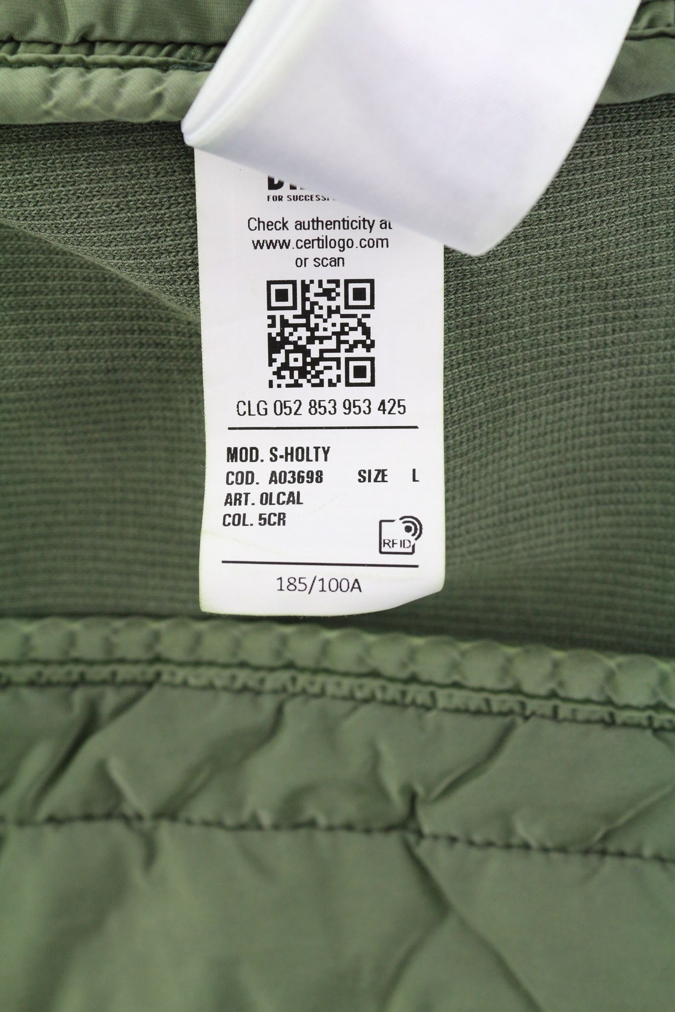 Diesel S-HOLTY L Green Quilted Crew Logo Sweatshirt 40121 Size US L / EU 52-54 / 3 - 13 Thumbnail
