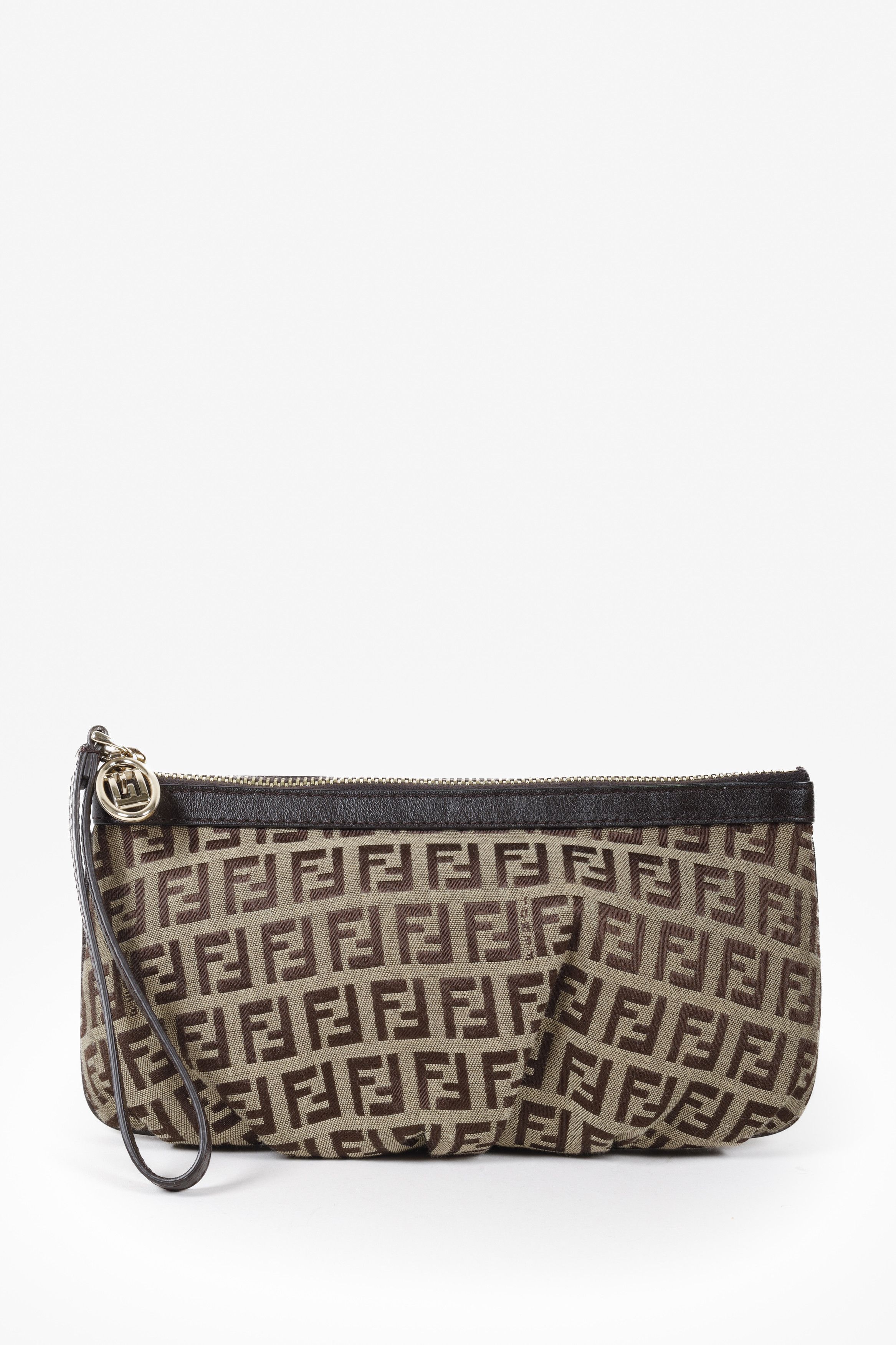image of Fendi Zucchino Ff Canvas Clutch in Brown, Women's