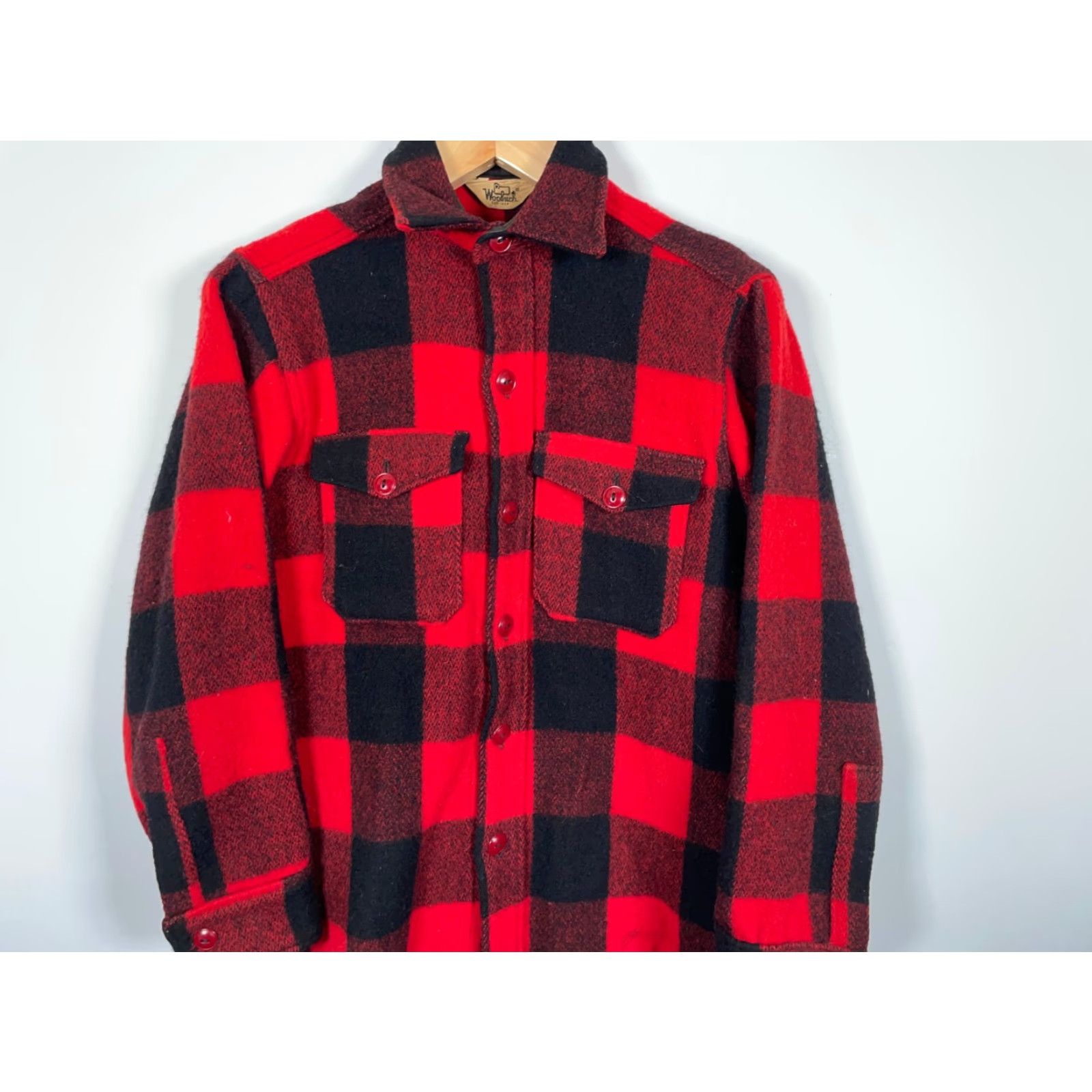 Vintage VINTAGE Woolrich Wool Shirt Jacket Mens 15 Small Red Black Buffalo Plaid Plaid Heavyweight Button-Up Wool Flannel 60s 70s Hipster Retro Size US S / EU 44-46 / 1 - 4 Thumbnail