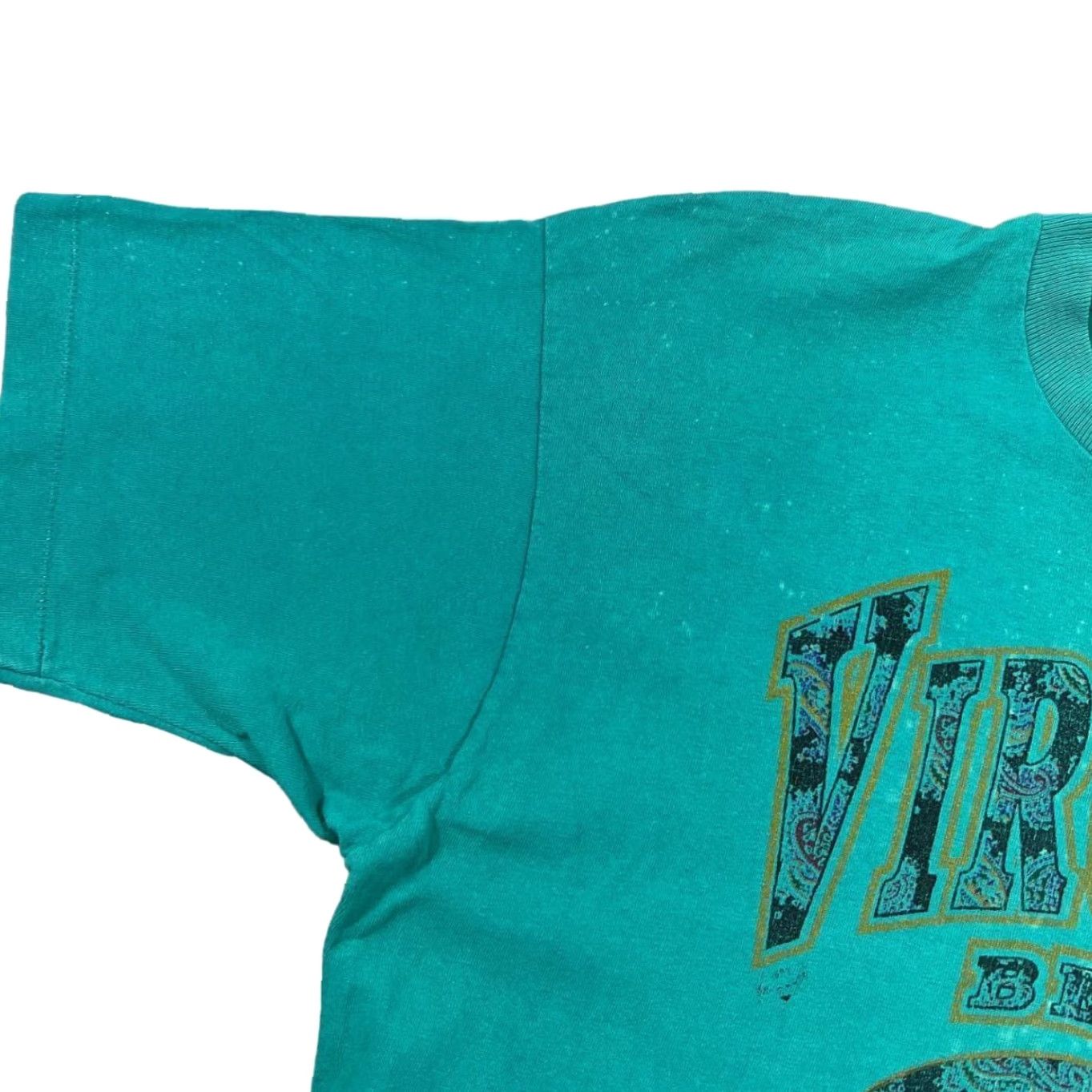 Fruit Of The Loom VINTAGE Virginia Beach "Virginia" Souvenir Distressed Graphic Single Stitch T-Shirt Mens L Teal Green Size US L / EU 52-54 / 3 - 7 Thumbnail