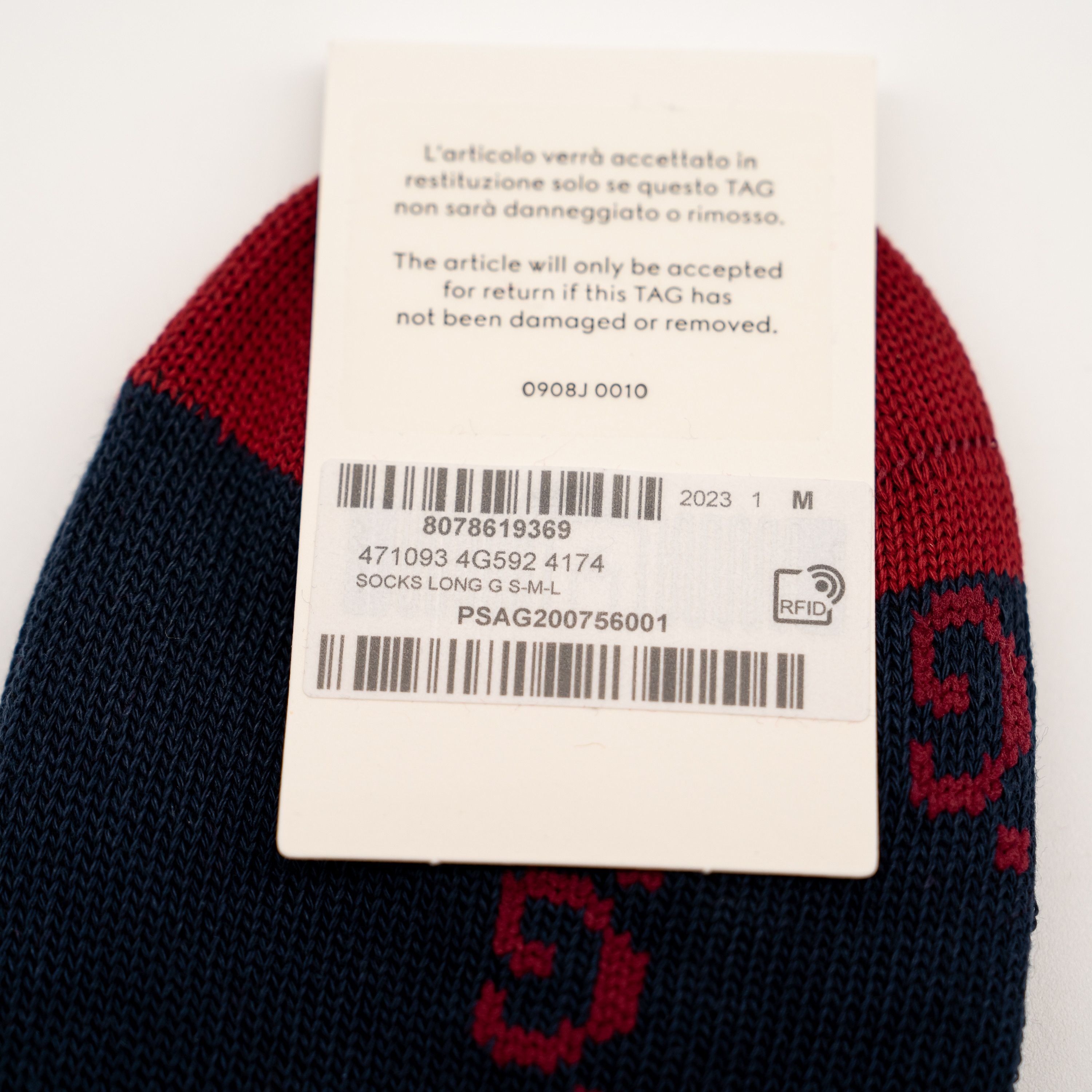 Gucci size M Gucci GG Logo Cotton Blend Long Socks Navy Red Size ONE SIZE - 5 Thumbnail