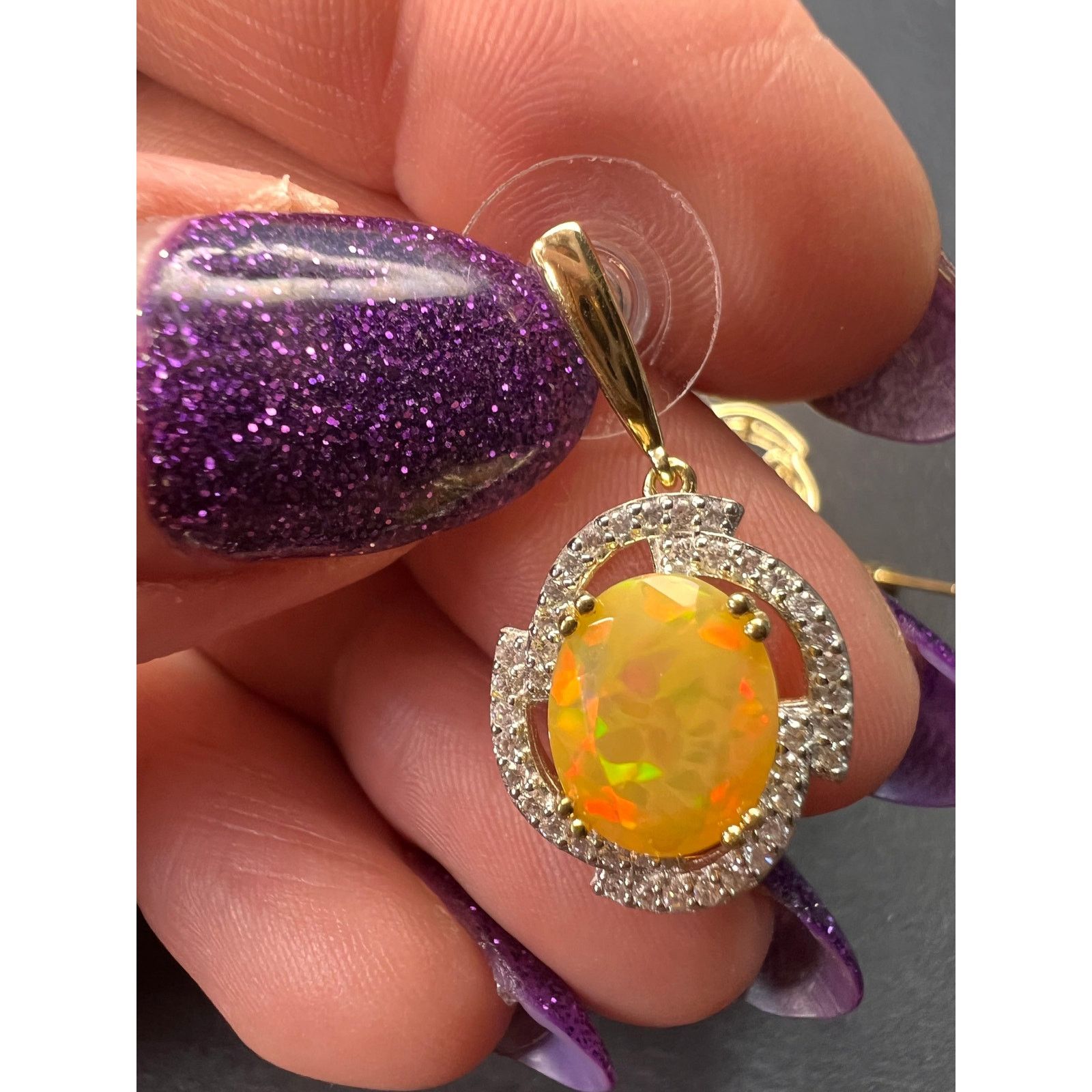Other 10k gold Ethiopian opal and white zircon earrings Size ONE SIZE - 6 Thumbnail