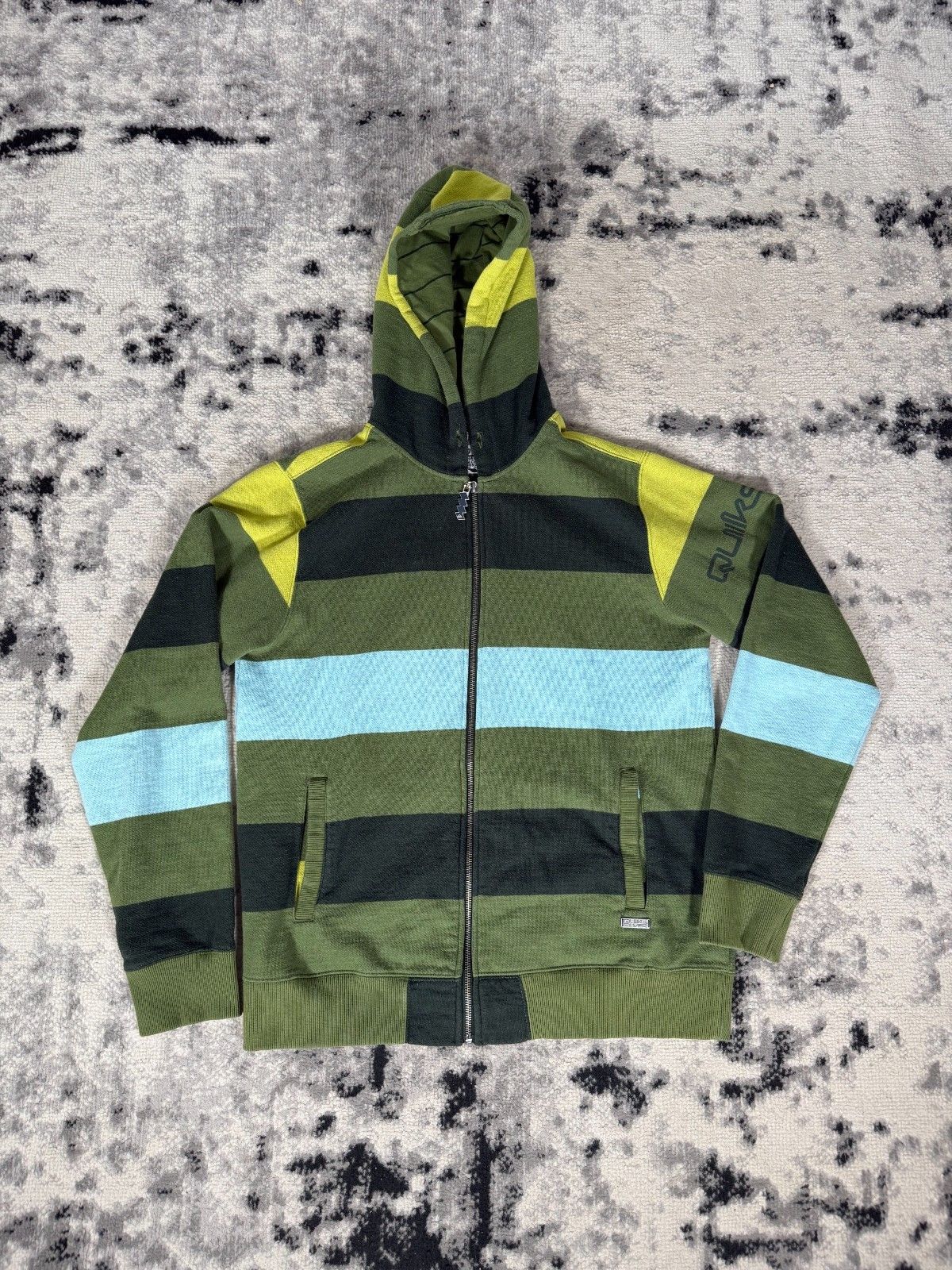 Quiksilver Vintage Y2K Quiksilver Striped Grunge Surfwear Zip-Up Hoodie Size US M / EU 48-50 / 2 - 1 Thumbnail