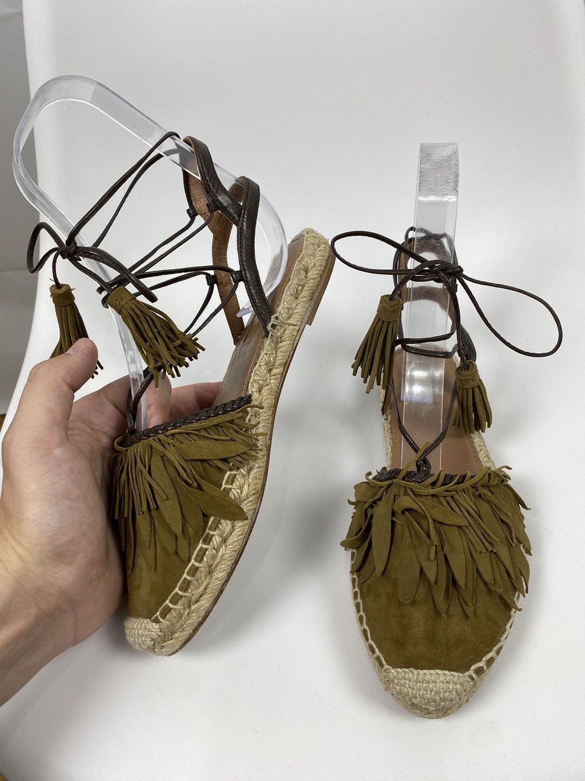 Aquazzura Aquazzura Pocahontas Fringed Suede Lace-Up Espadrille Flats Size US 7 / IT 37 - 6 Thumbnail