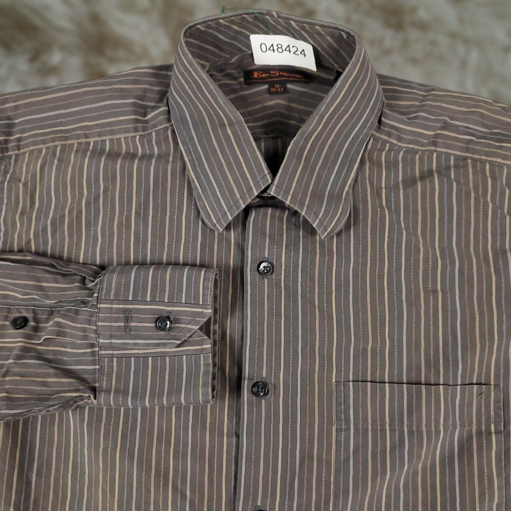 Ben Sherman VINTAGE Ben Sherman Shirt Mens 15 Brown Striped Dress Button Up Long Sleeve Size 40R - 1 Thumbnail