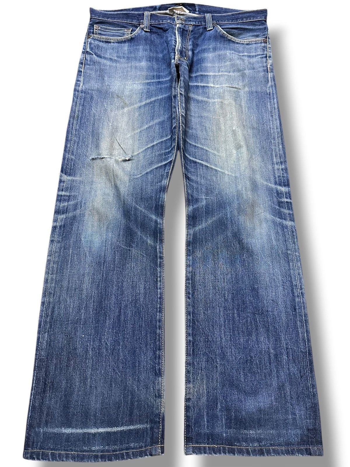 Japanese Brand Vintage Back Number Faded Whiskers Distressed Denim Size US 37 - 1 Thumbnail