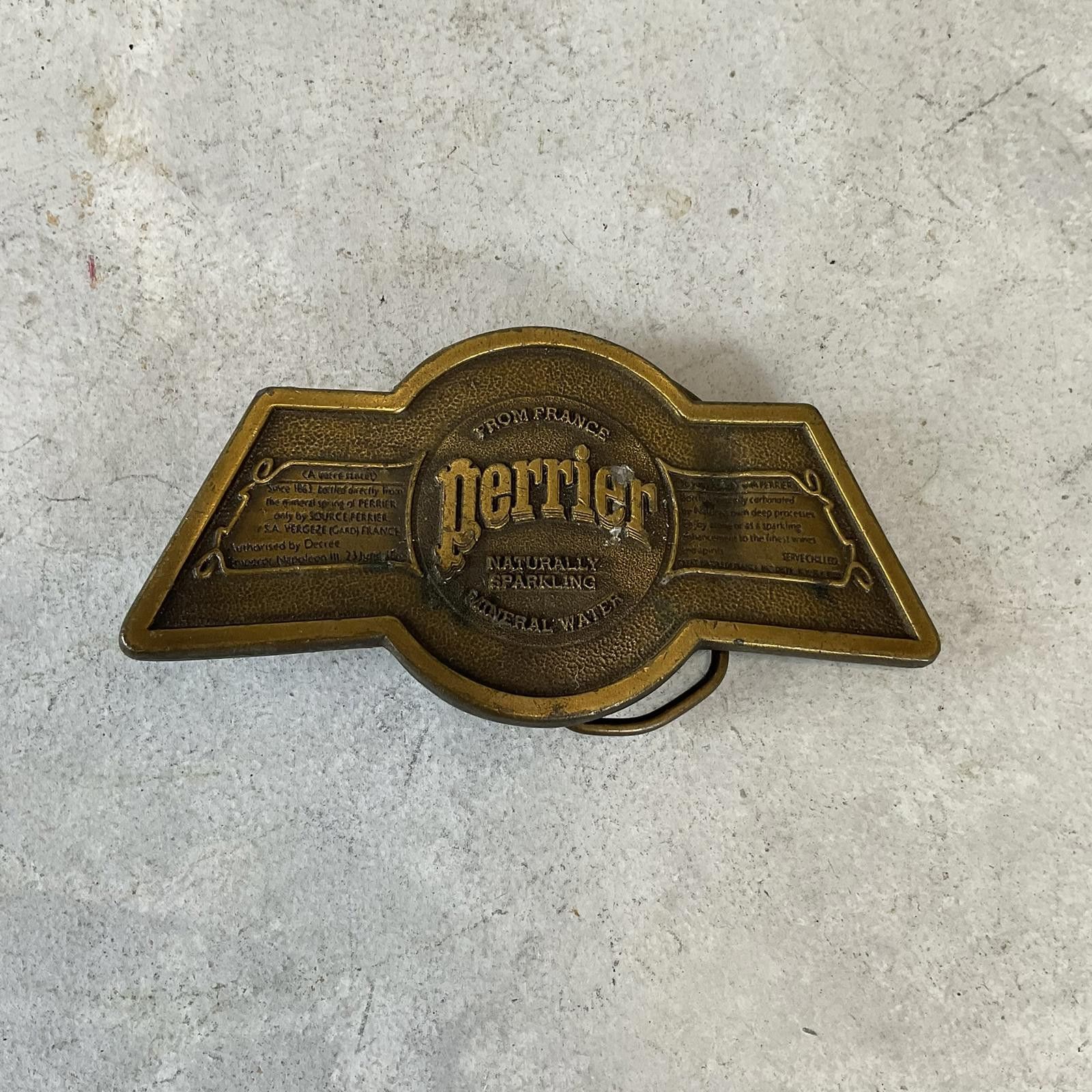 Vintage VTG 70's Perrier sparkling water brass branded belt buckle Size ONE SIZE - 1 Thumbnail