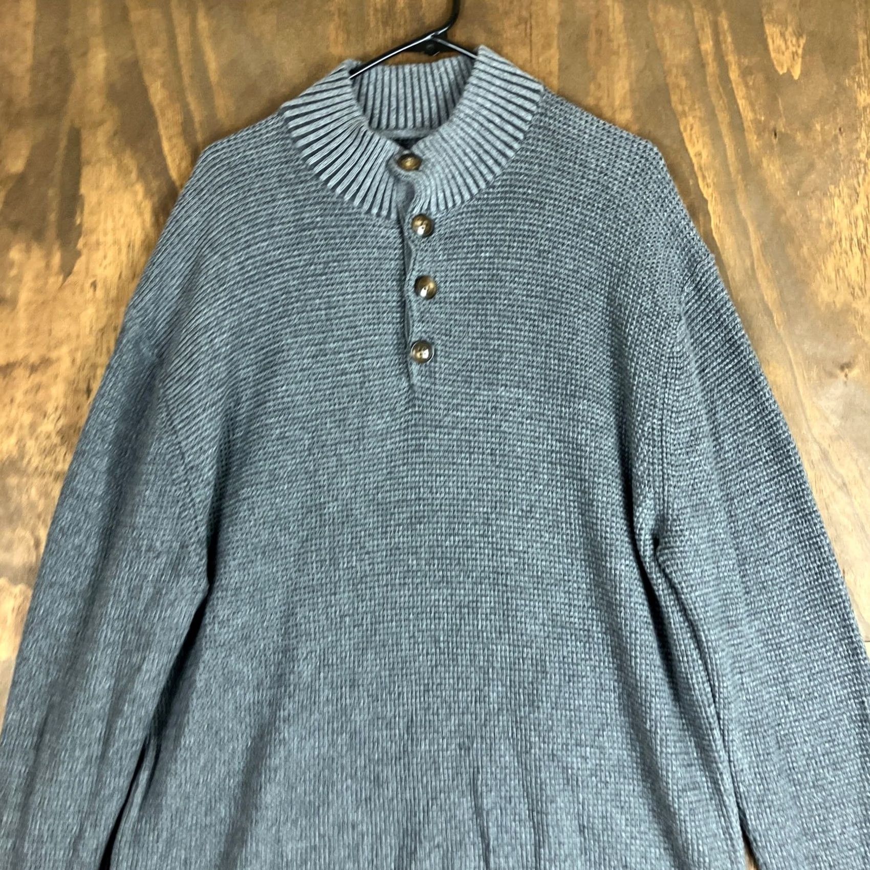 Vintage St. John's Bay Mens Sweater Gray Pullover Henley Outdoors 100% Cotton 2XL Knitted Tight-Knit Wool? Size US XXL / EU 58 / 5 - 2 Thumbnail